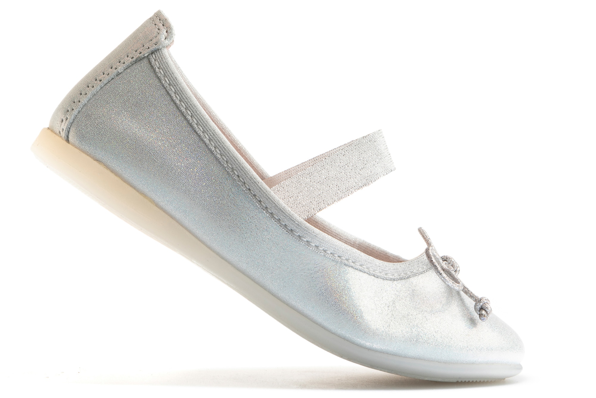 Bailarinas Prateadas de Pele com Elástico Prateado-2