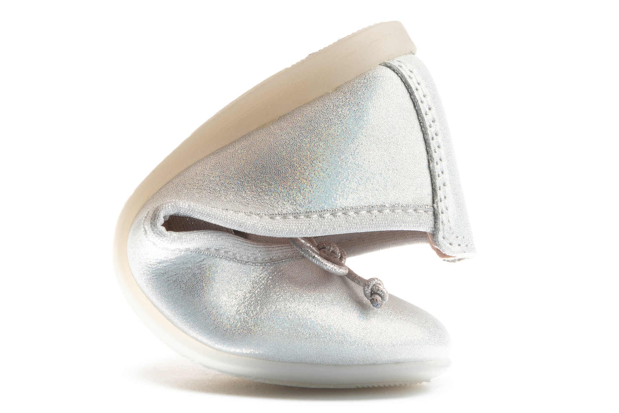 Bailarinas Prateadas de Pele com Elástico Prateado-3