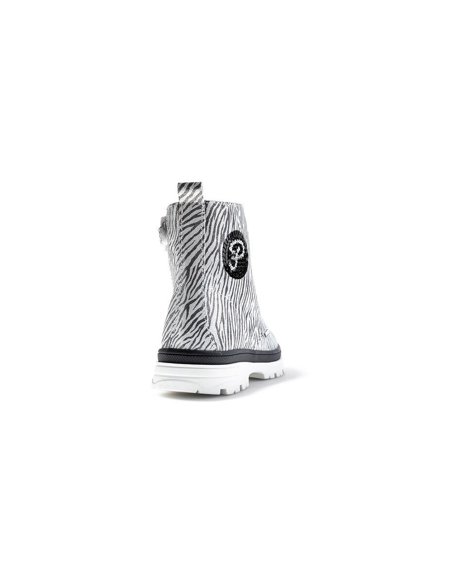 Botas Infantil de Pele com Fecho Zip Pablosky Branco-5