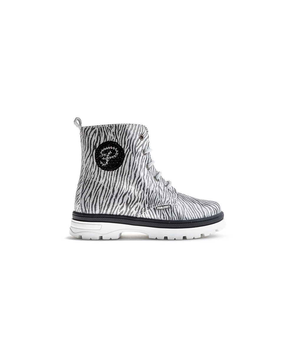 Botas Infantil de Pele com Fecho Zip Pablosky Branco-7