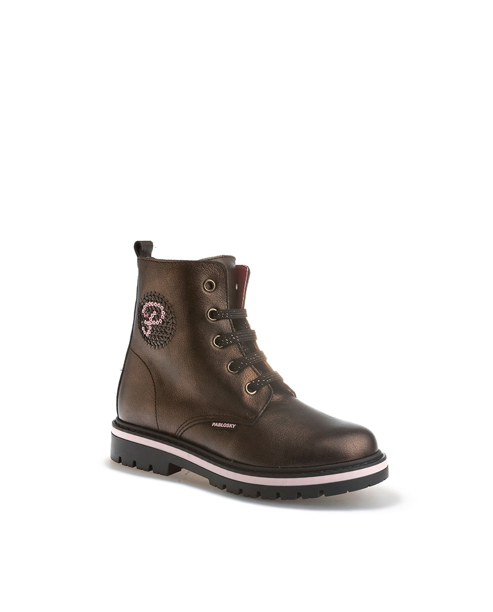 Botas Infantil de Pele com Fecho Zip Castanho-1