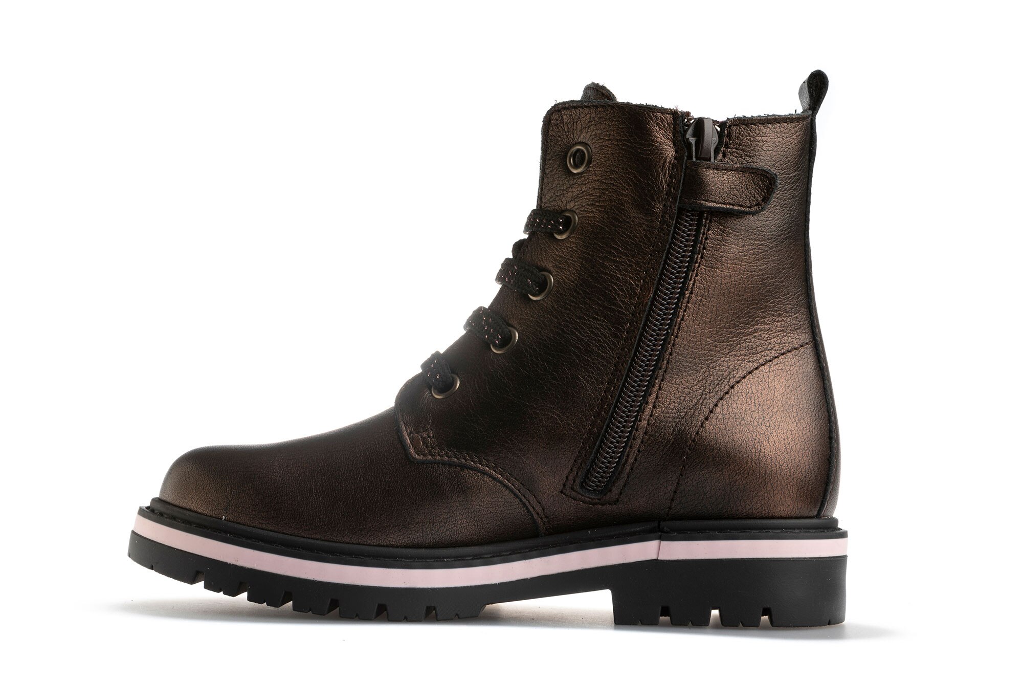 Botas Infantil de Pele com Fecho Zip Castanho-3