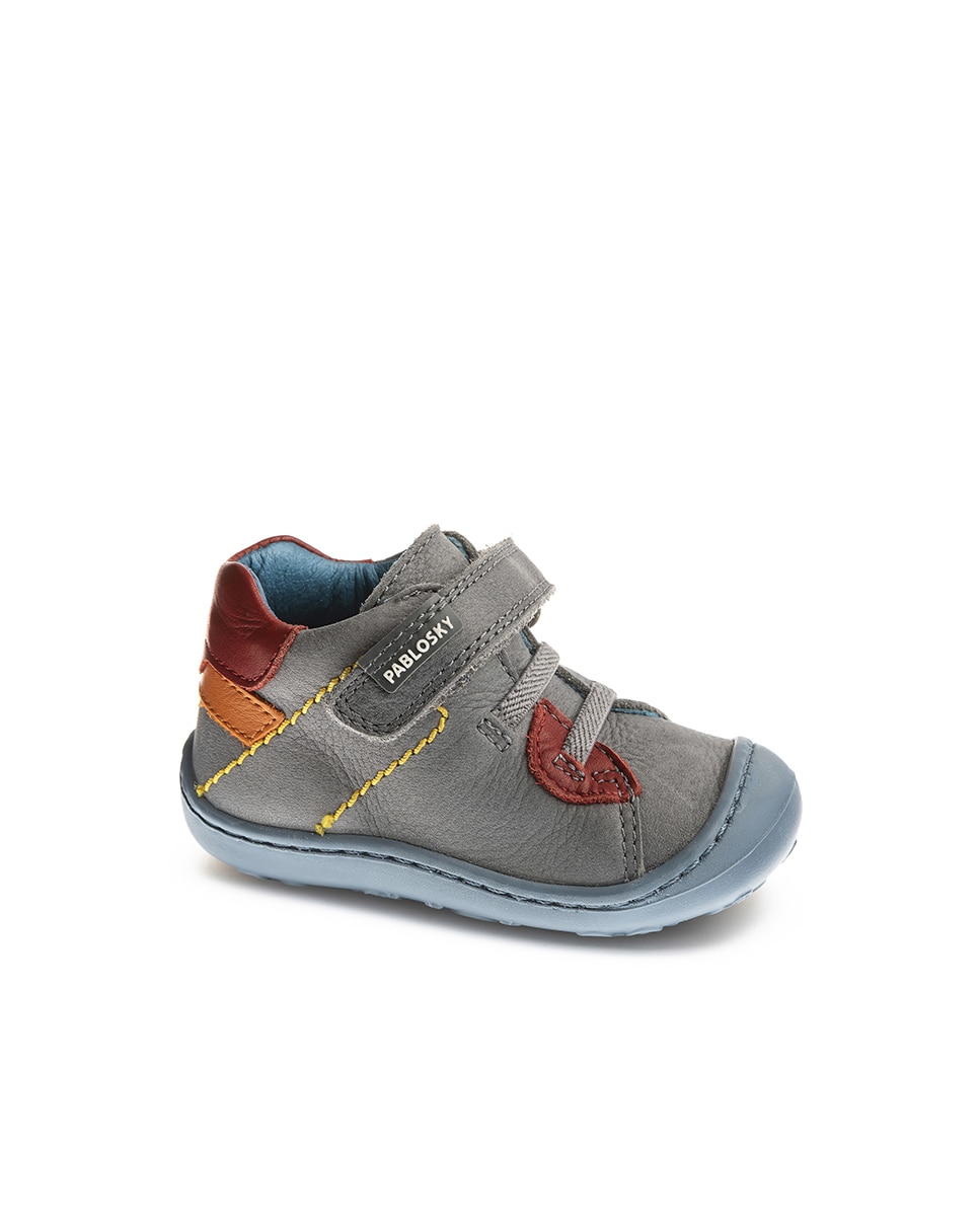 Sapatos de Presilha para Bebé de Pele com Velcro Pablosky Cinzento-1