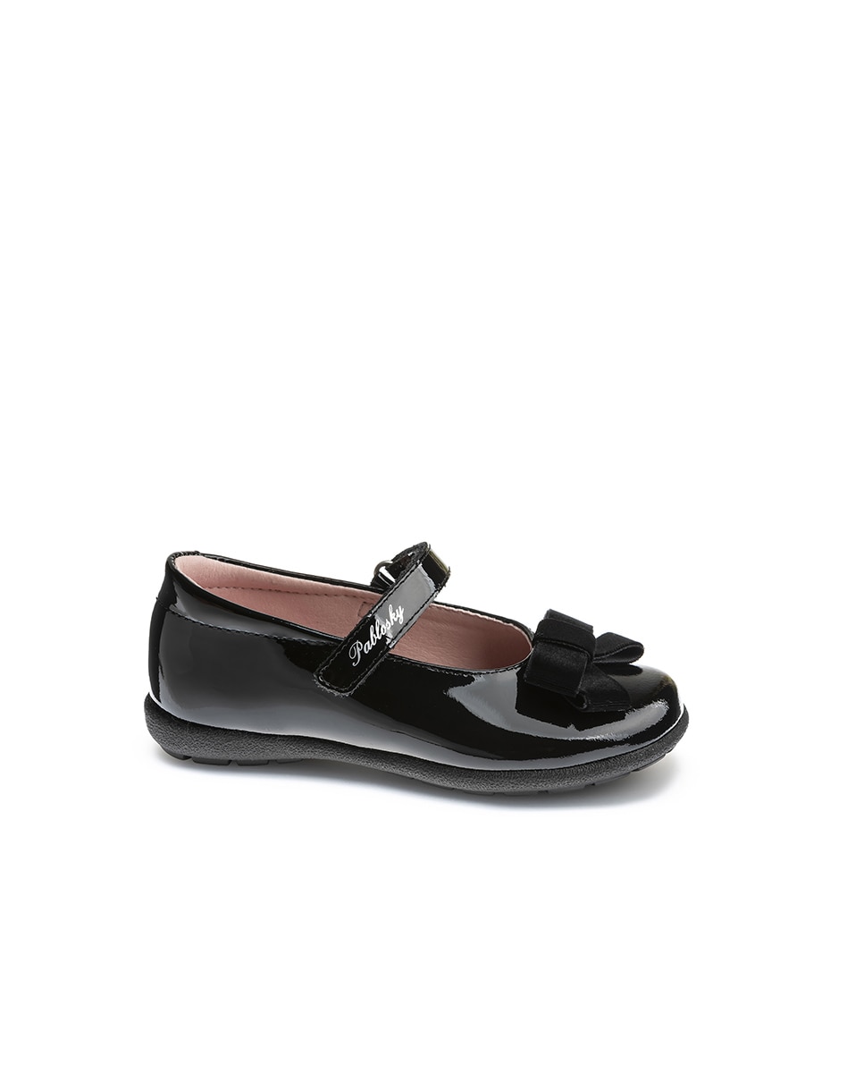 Sapatos de Presilha Infantil de Pele com Velcro Pablosky Preto-1