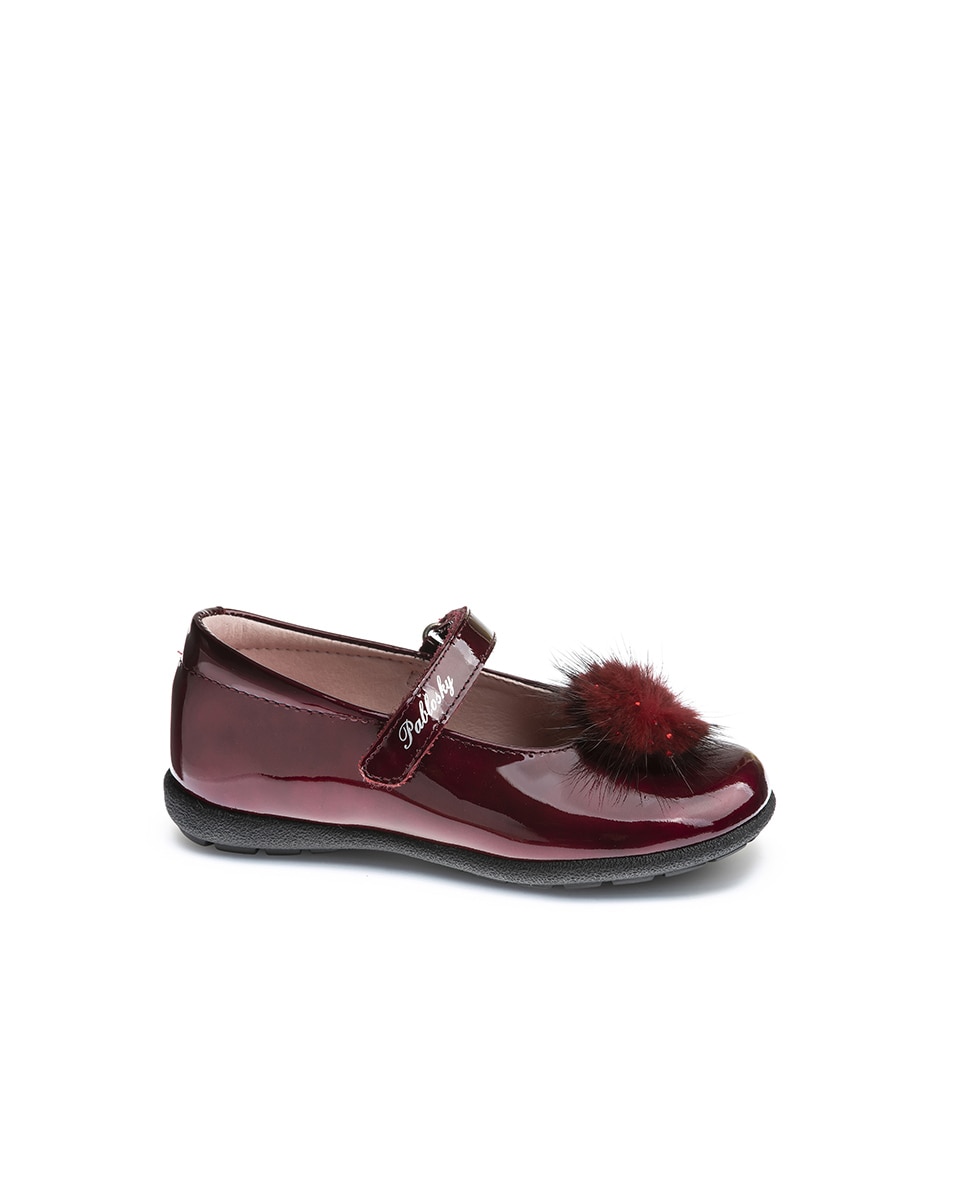 Sapatos de Presilha Infantil de Pele com Velcro Bordeaux-1