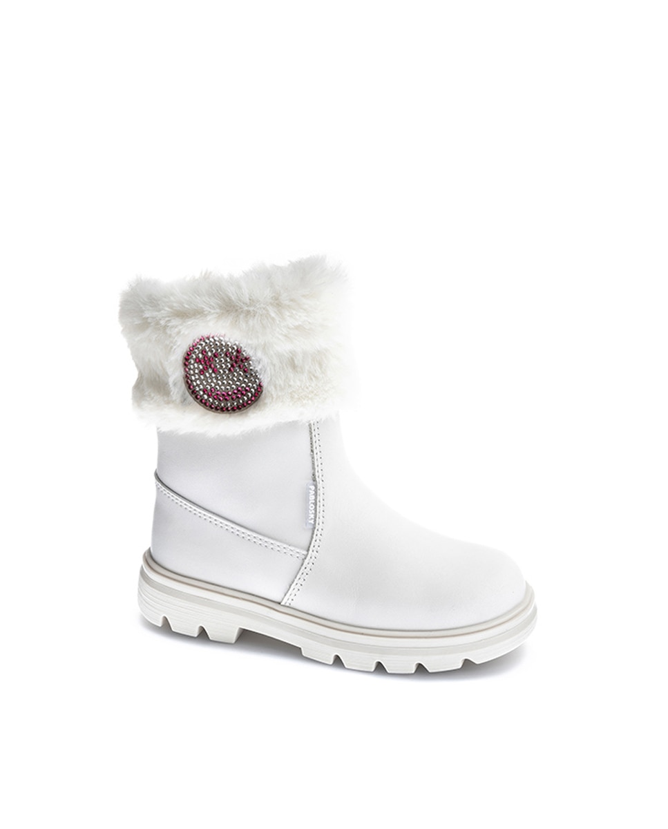Botas Infantil de Pele e Têxtil Técnico com Fecho Zip Pablosky Branco-1