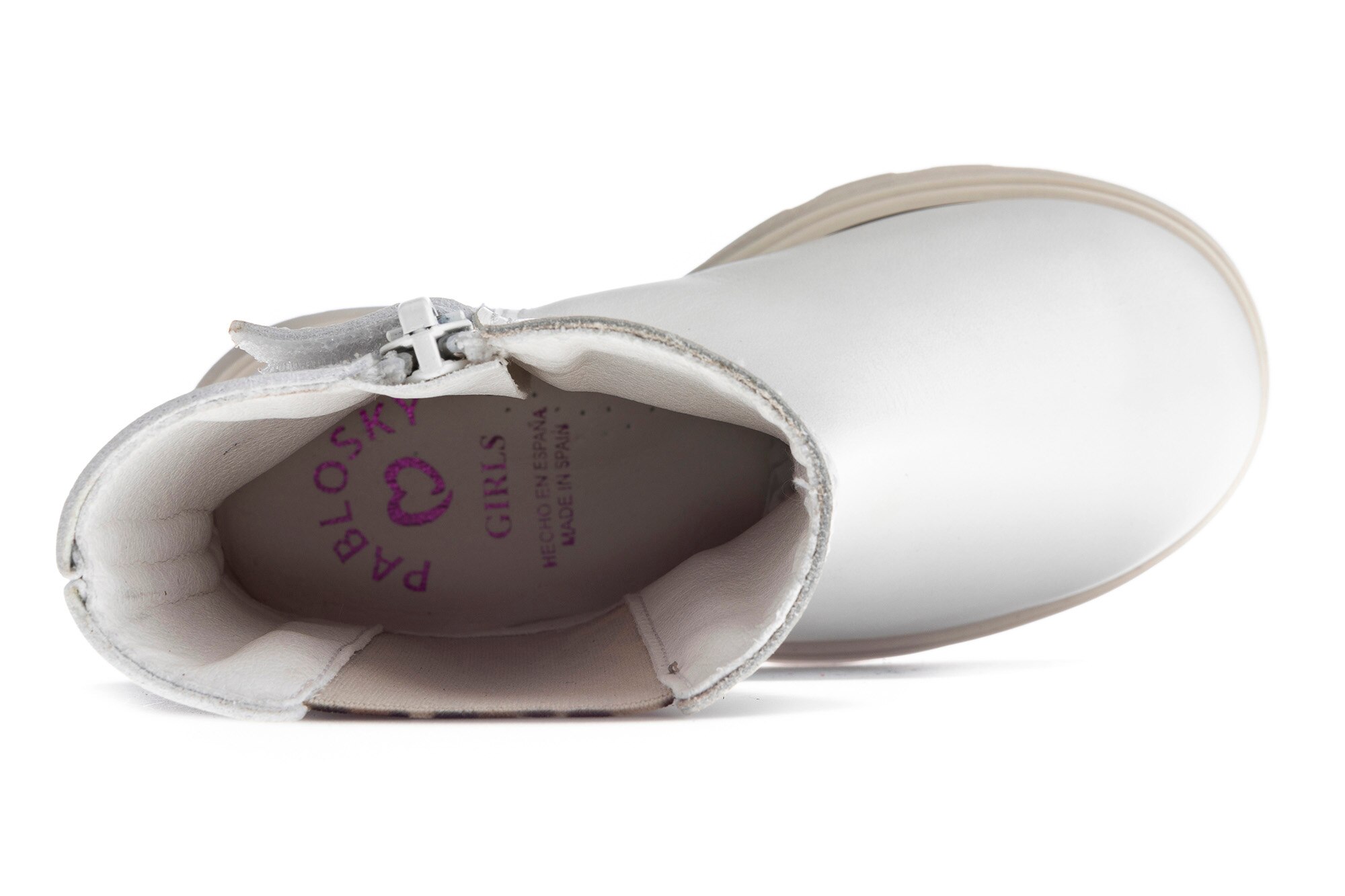 Botas Infantil de Pele e Têxtil Técnico com Fecho Zip Pablosky Branco-5