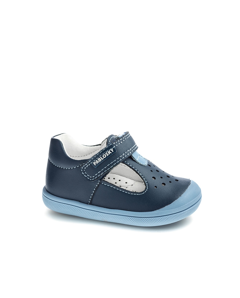 Sapatos de Presilha para Bebé de Pele com Velcro Pablosky Azul claro / azul marinho-1
