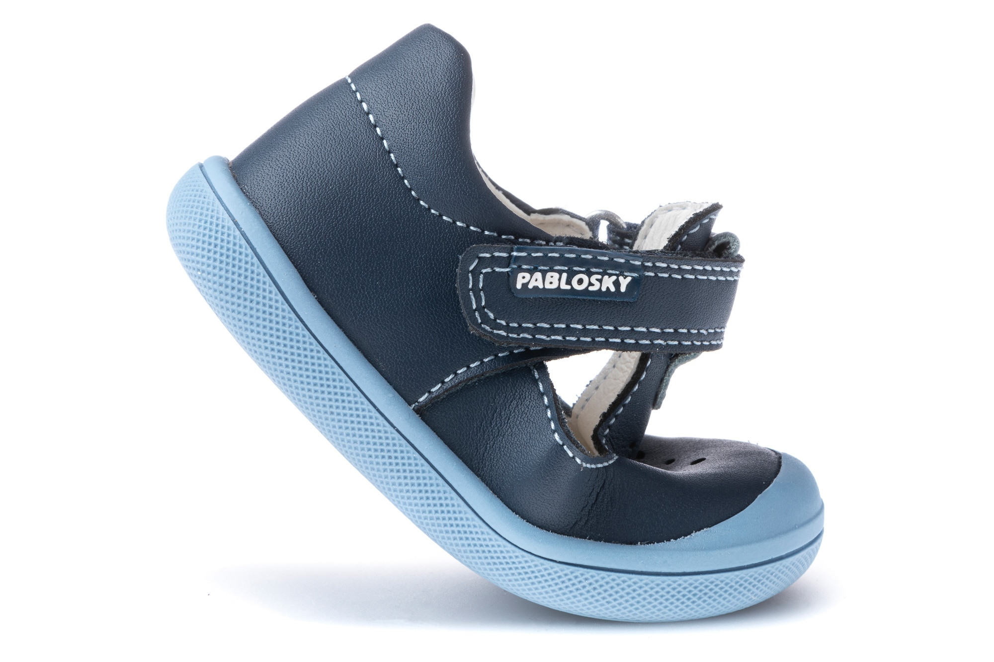 Sapatos de Presilha para Bebé de Pele com Velcro Pablosky Azul claro / azul marinho-2