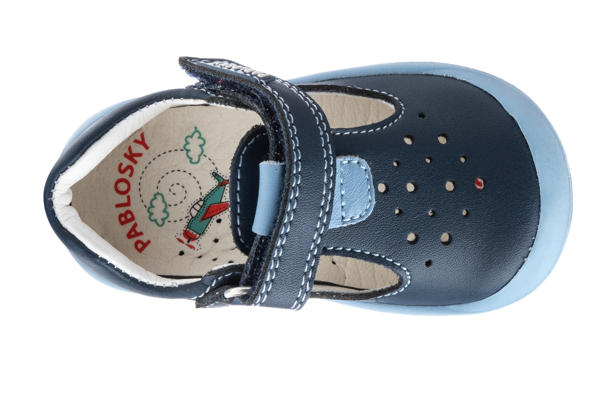 Sapatos de Presilha para Bebé de Pele com Velcro Pablosky Azul claro / azul marinho-4