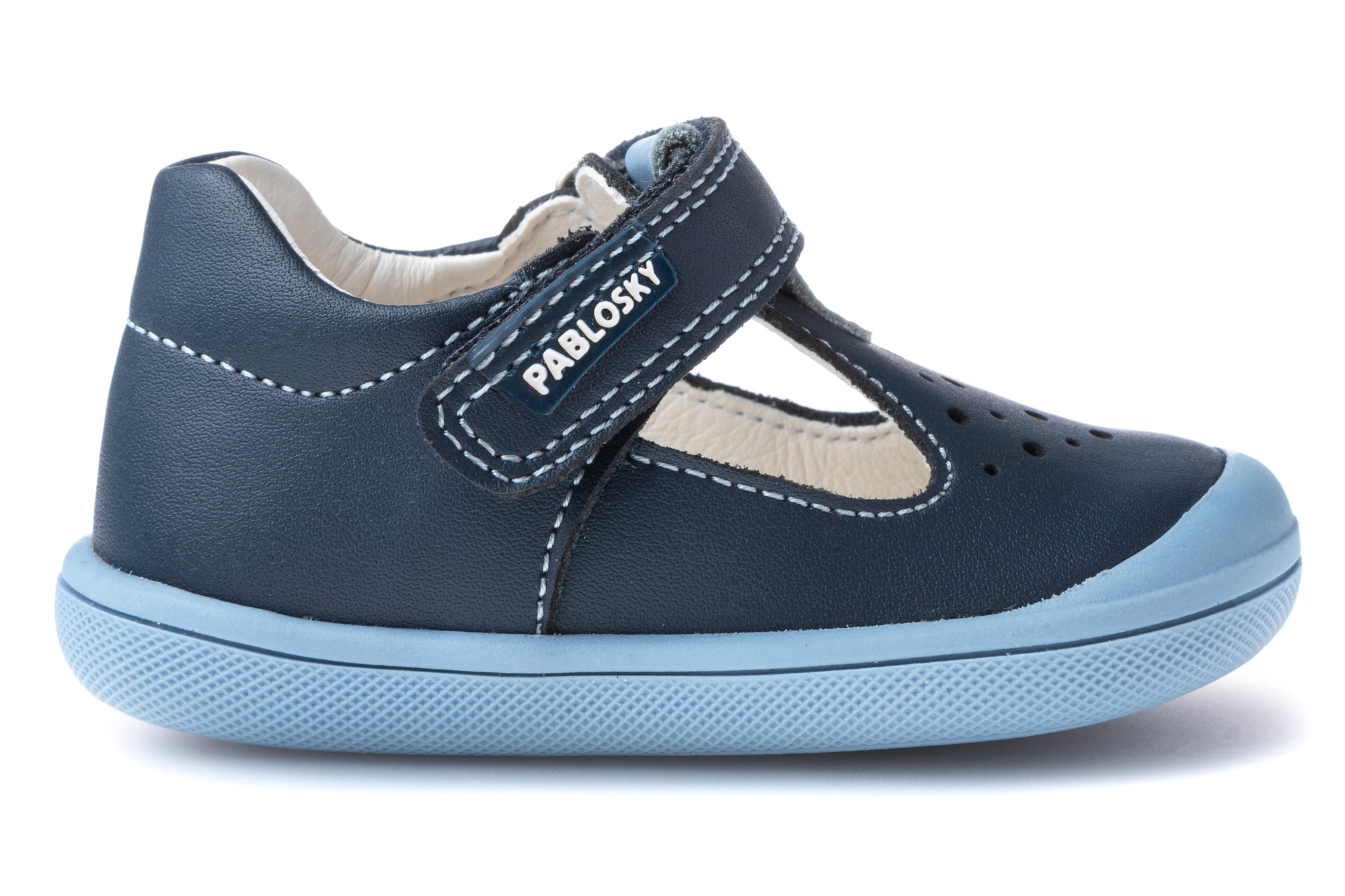 Sapatos de Presilha para Bebé de Pele com Velcro Pablosky Azul claro / azul marinho-6