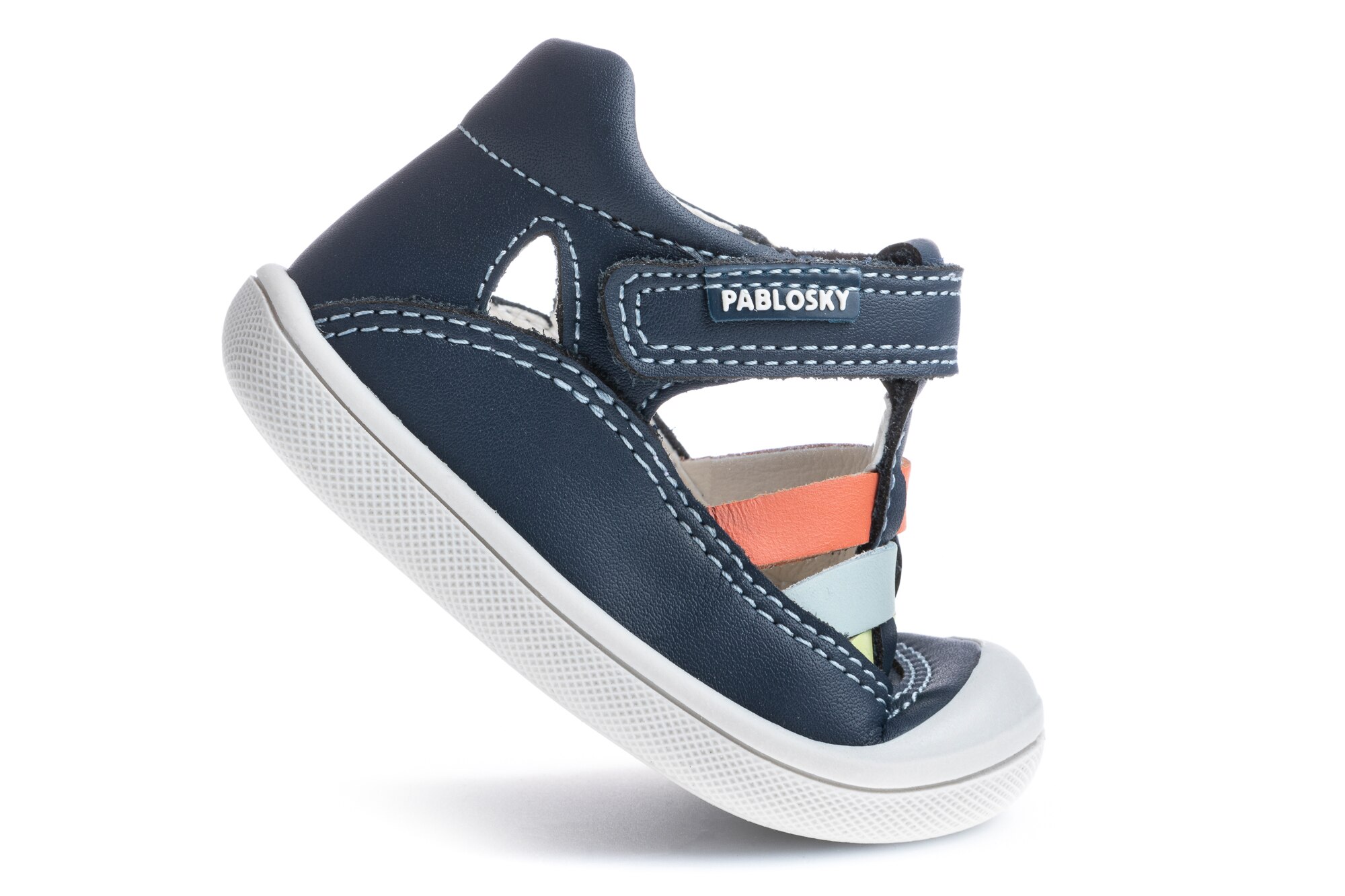 Sapatos de Presilha para Bebé de Pele com Velcro Azul-2