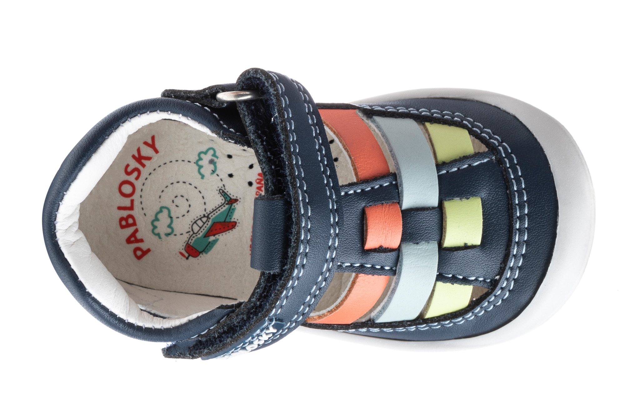 Sapatos de Presilha para Bebé de Pele com Velcro Azul-4