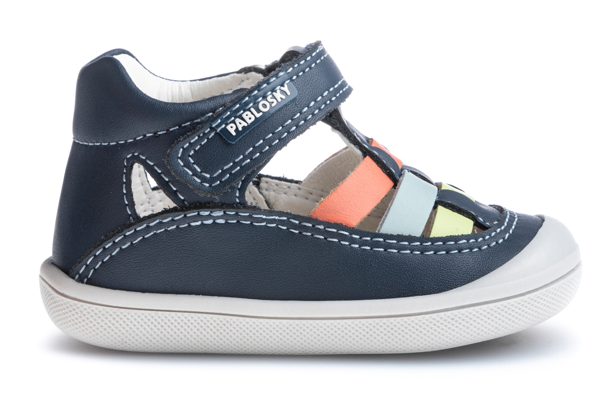 Sapatos de Presilha para Bebé de Pele com Velcro Azul-6