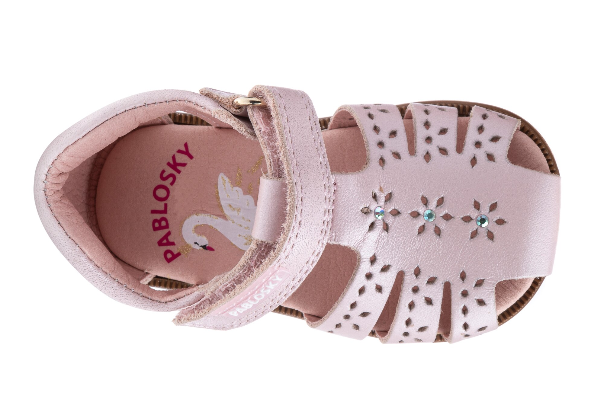 Sandálias para Bebé de Pele com Velcro Pablosky Rosa-4