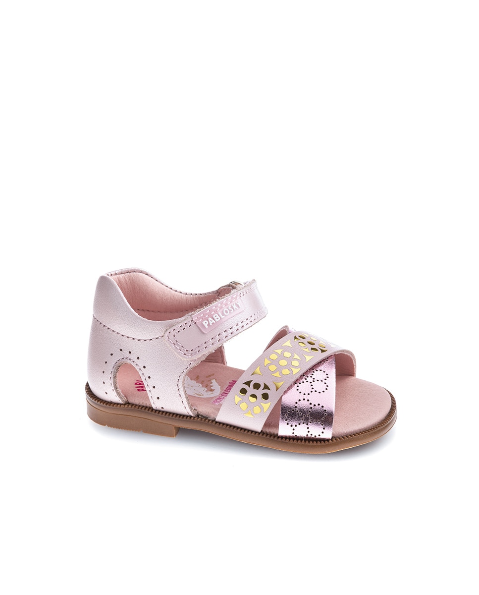 Sandálias para Bebé de Pele com Velcro Rosa-1