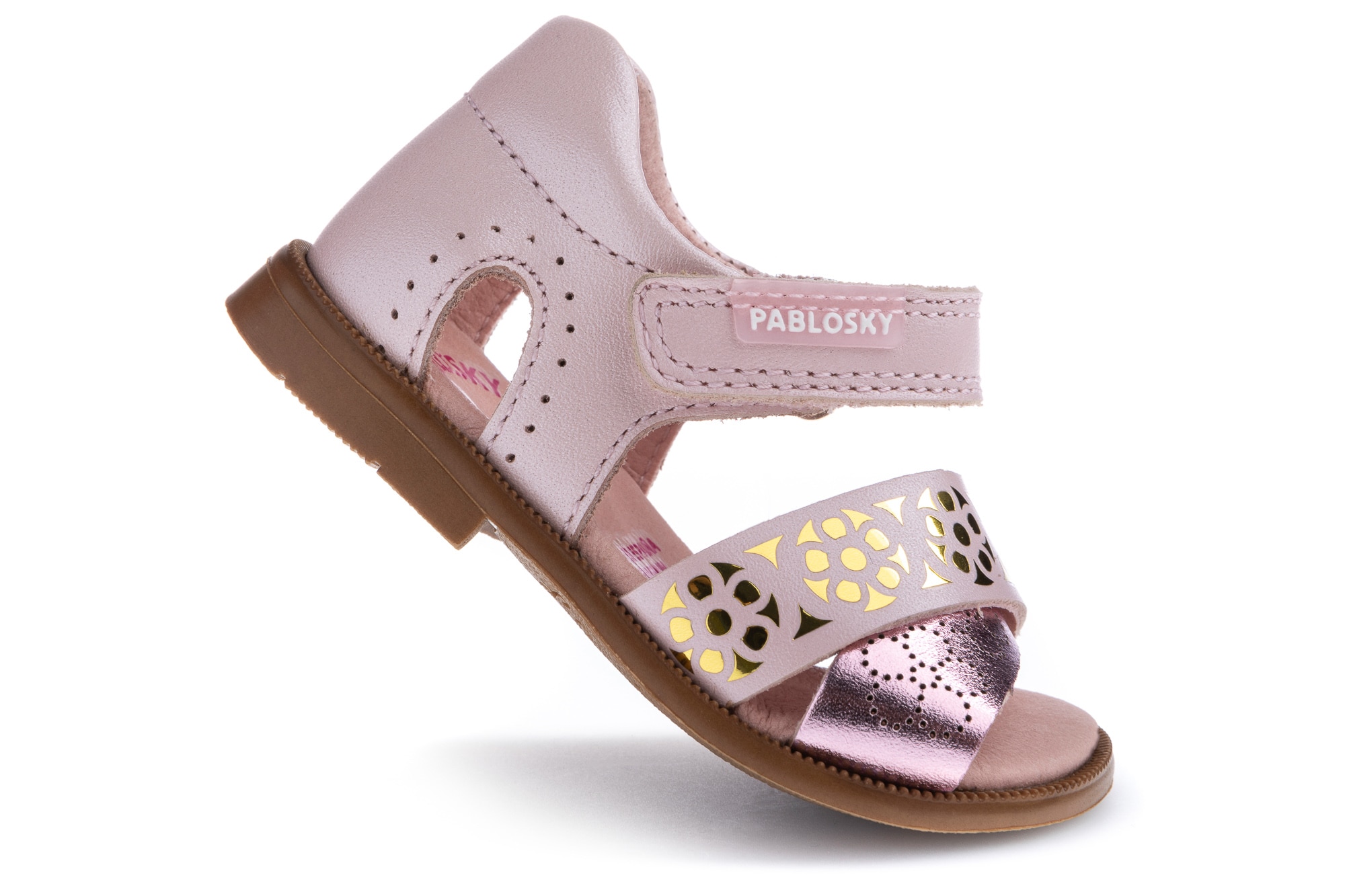 Sandálias para Bebé de Pele com Velcro Rosa-2