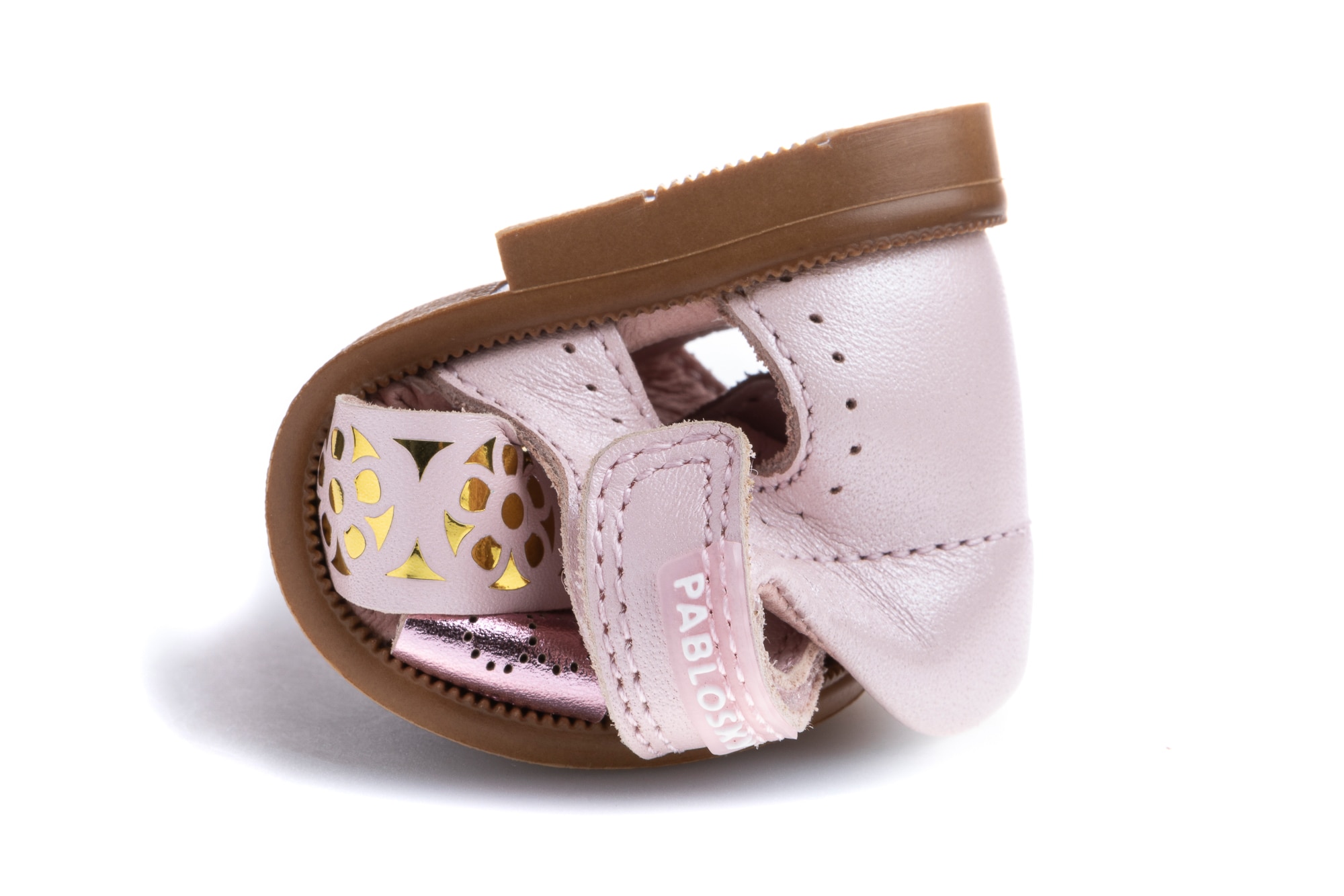 Sandálias para Bebé de Pele com Velcro Rosa-3