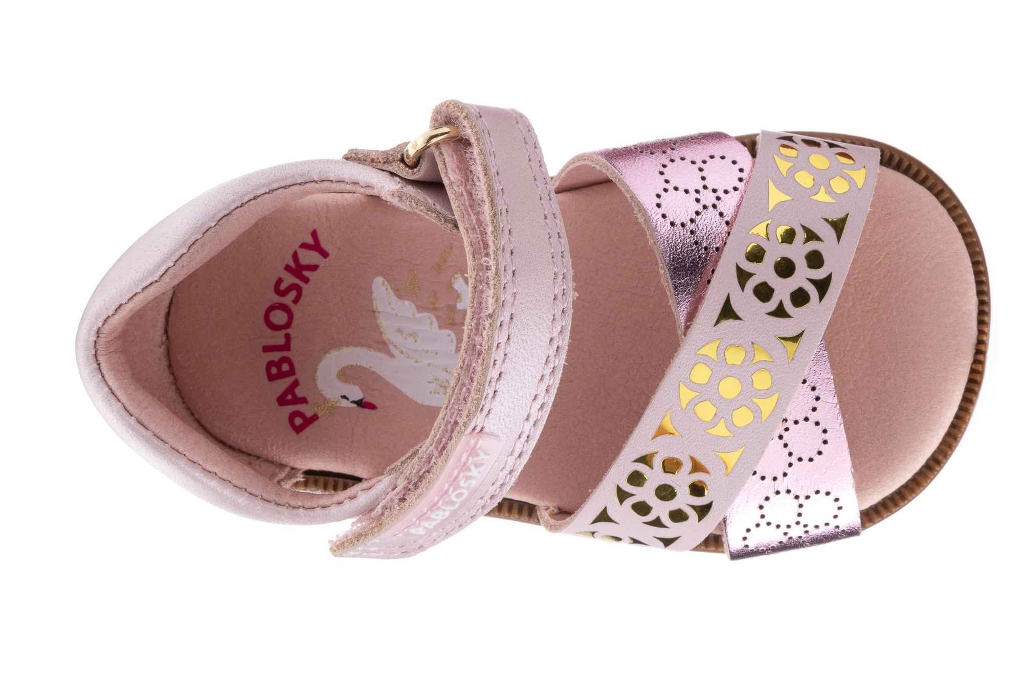 Sandálias para Bebé de Pele com Velcro Pablosky Rosa-4