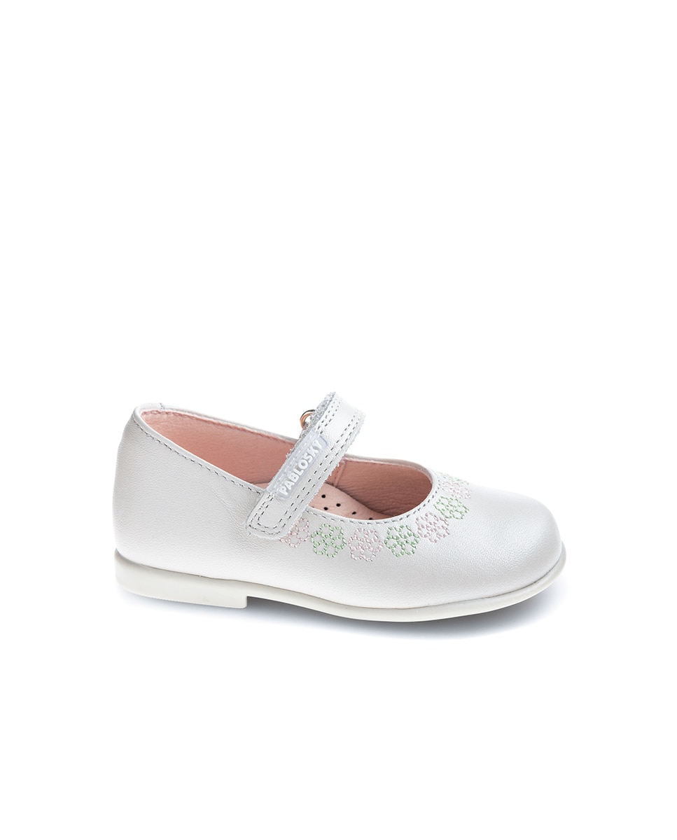 Merceditas de Bebé de Pele com Velcro Branco-1