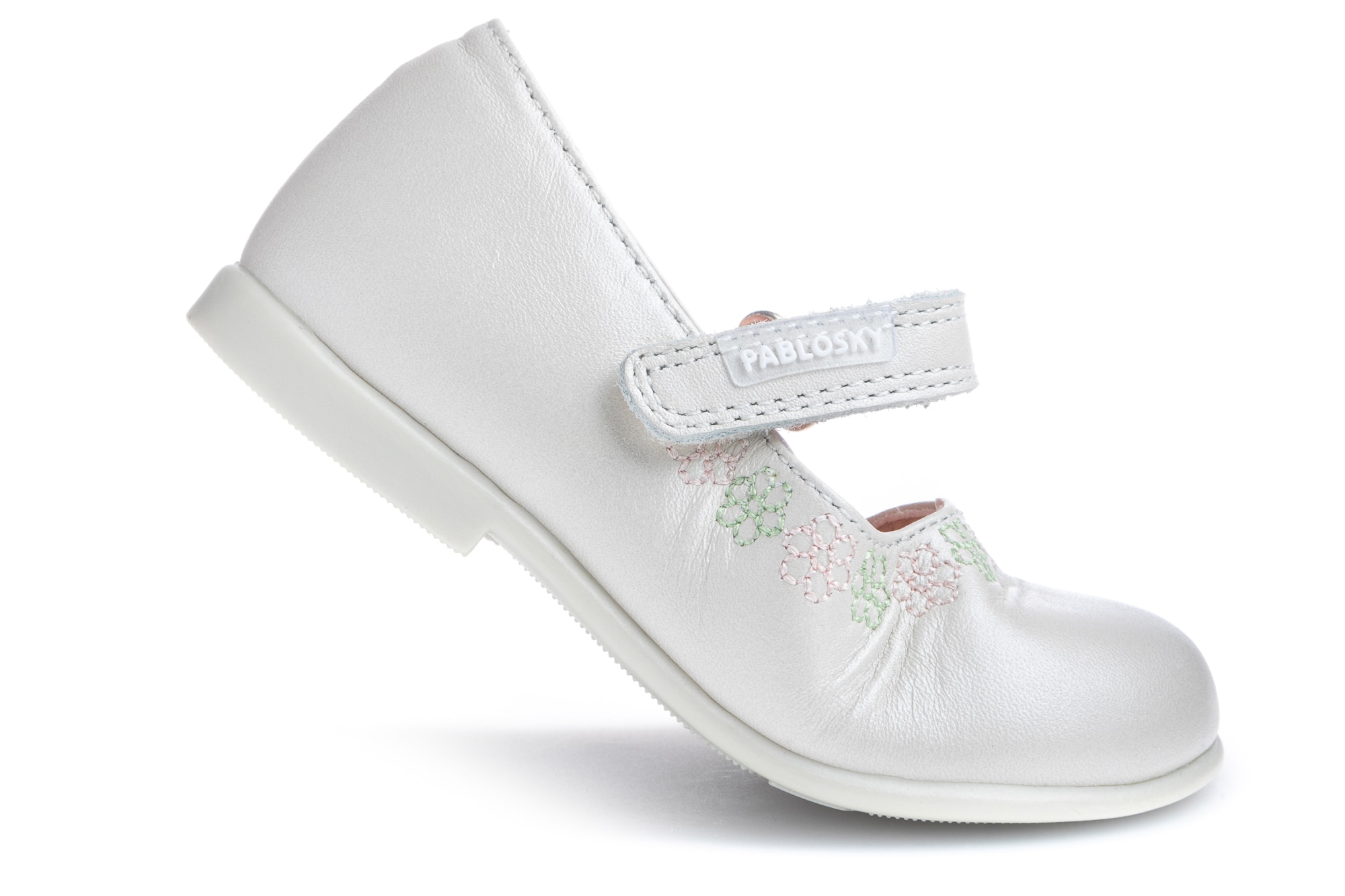 Merceditas de Bebé de Pele com Velcro Branco-2