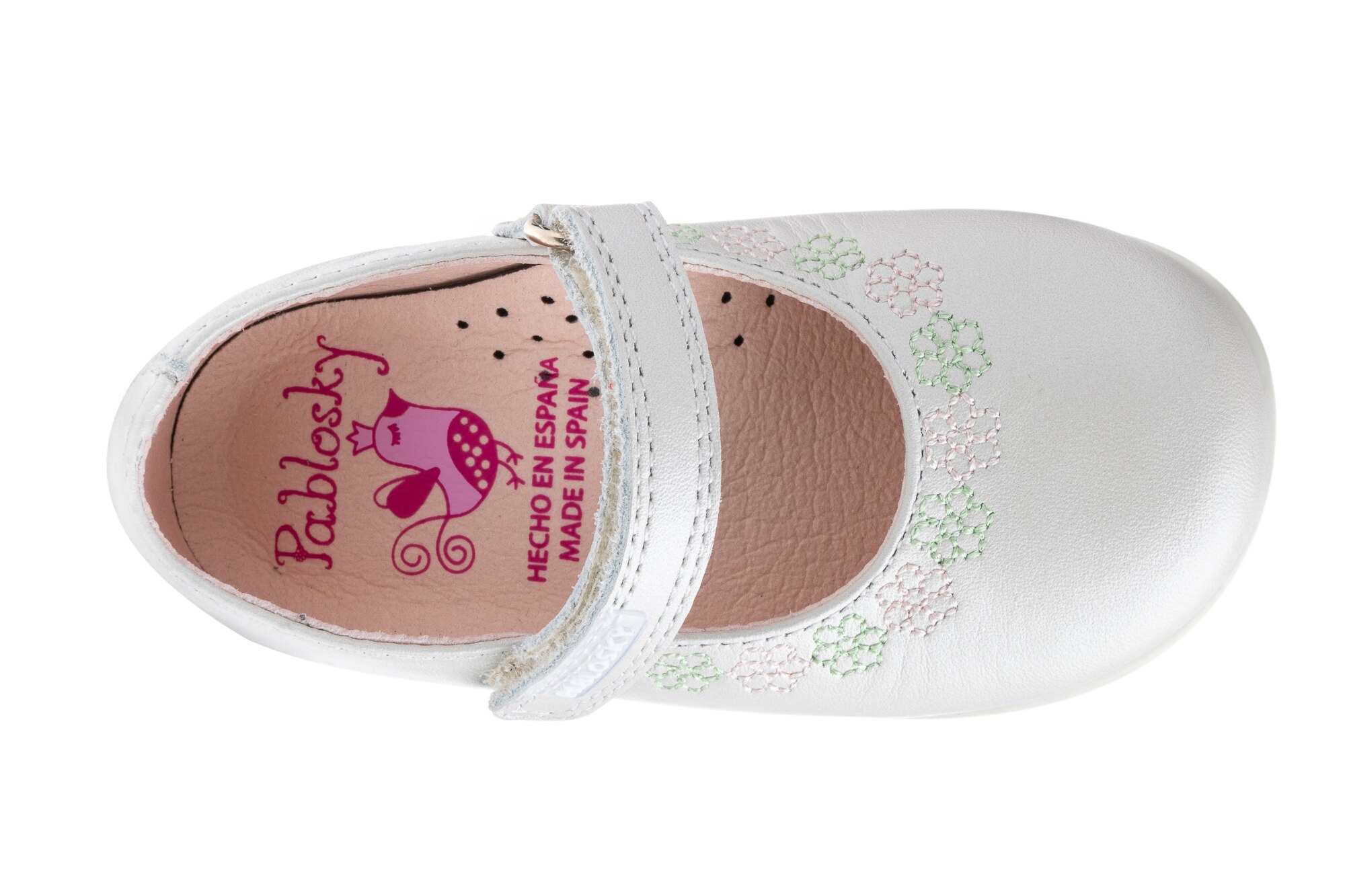 Merceditas de Bebé de Pele com Velcro Pablosky Branco-4