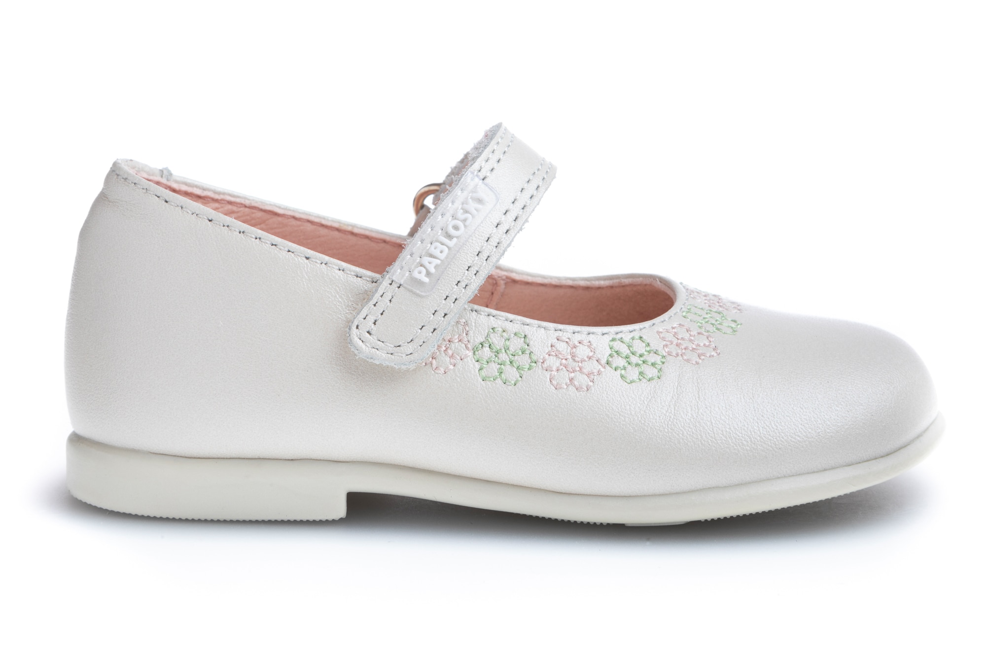 Merceditas de Bebé de Pele com Velcro Pablosky Branco-6