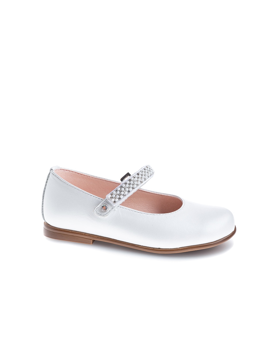 Sapatos de Presilha Infantil de Pele com Velcro Pablosky Branco-1
