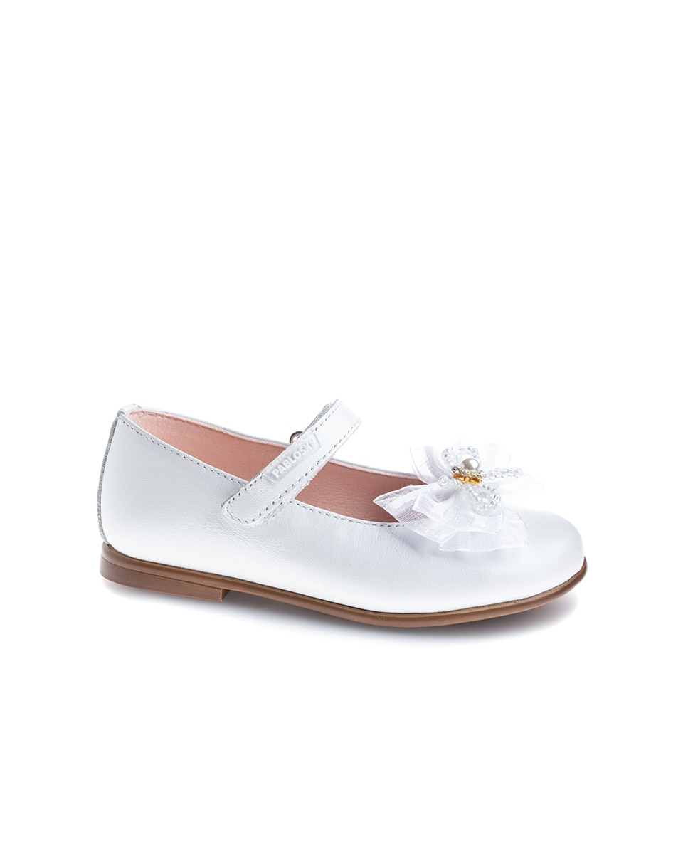 Sapatos de Presilha Infantil de Pele com Velcro Pablosky Branco-1