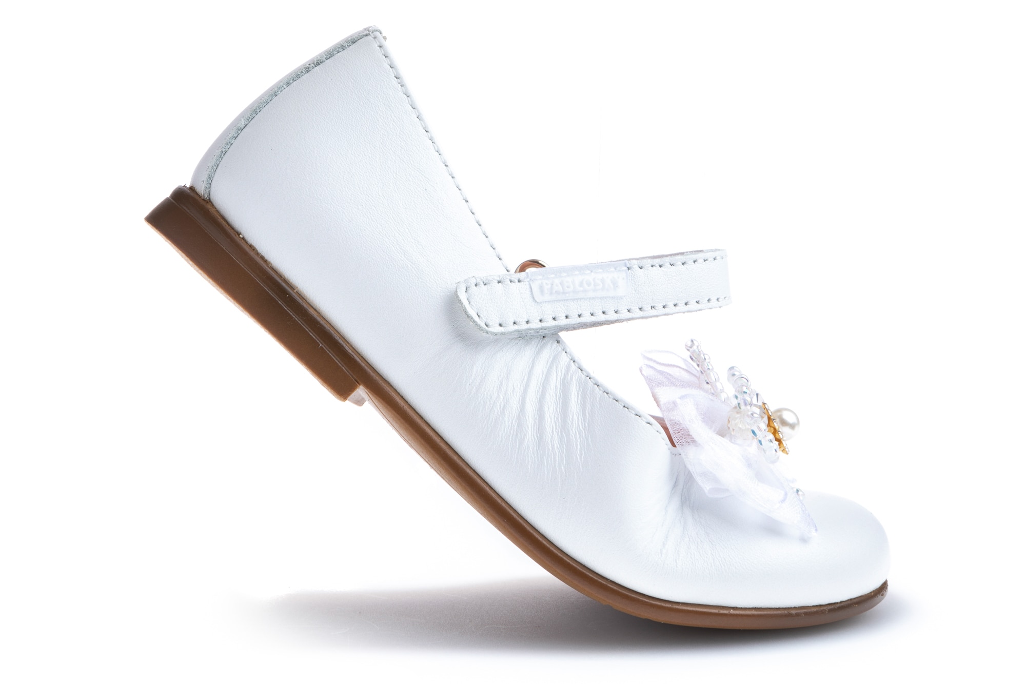 Sapatos de Presilha Infantil de Pele com Velcro Pablosky Branco-2