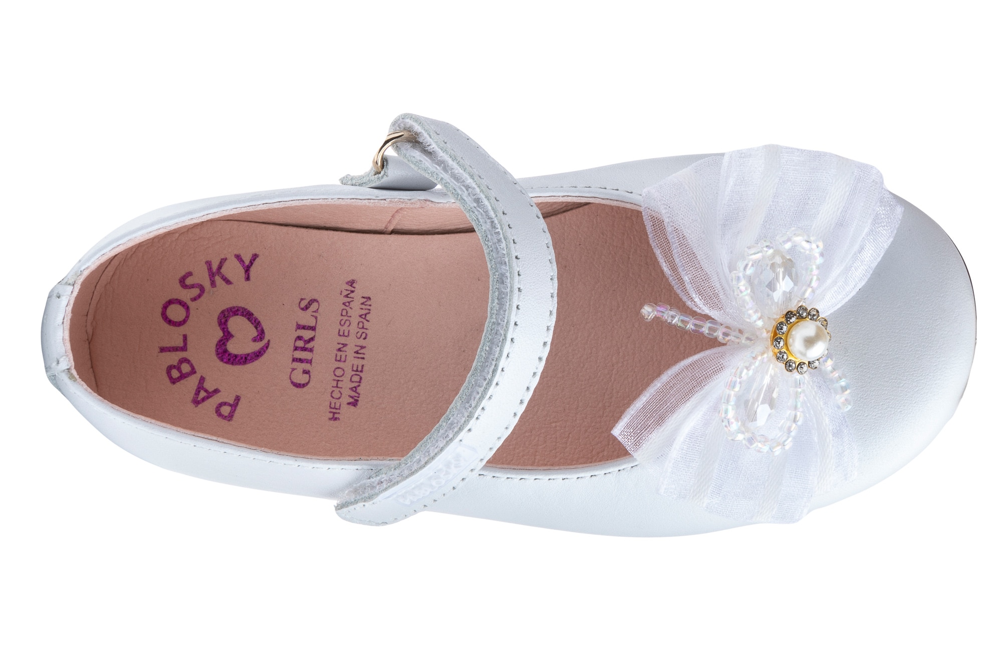Sapatos de Presilha Infantil de Pele com Velcro Pablosky Branco-4
