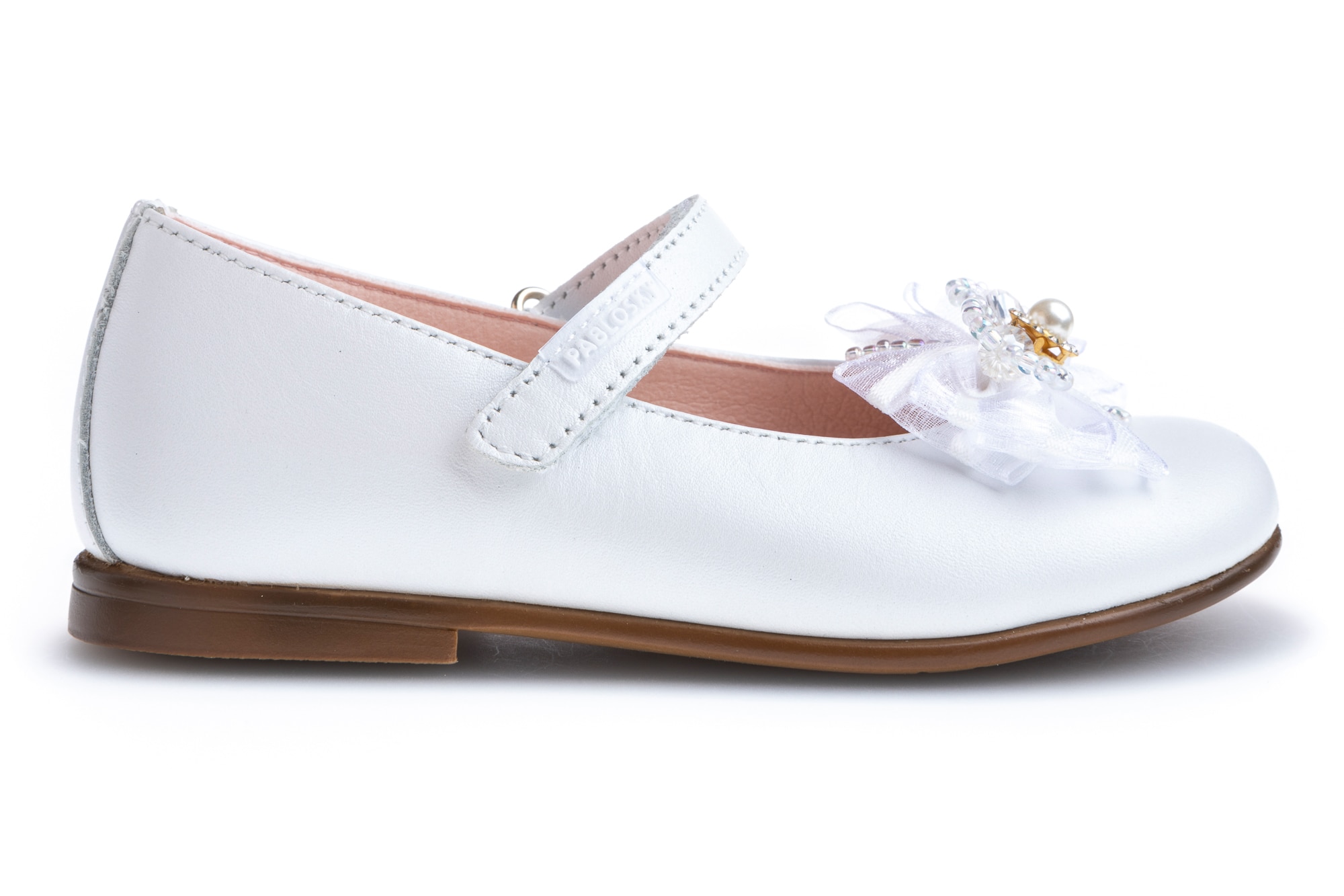 Sapatos de Presilha Infantil de Pele com Velcro Pablosky Branco-6