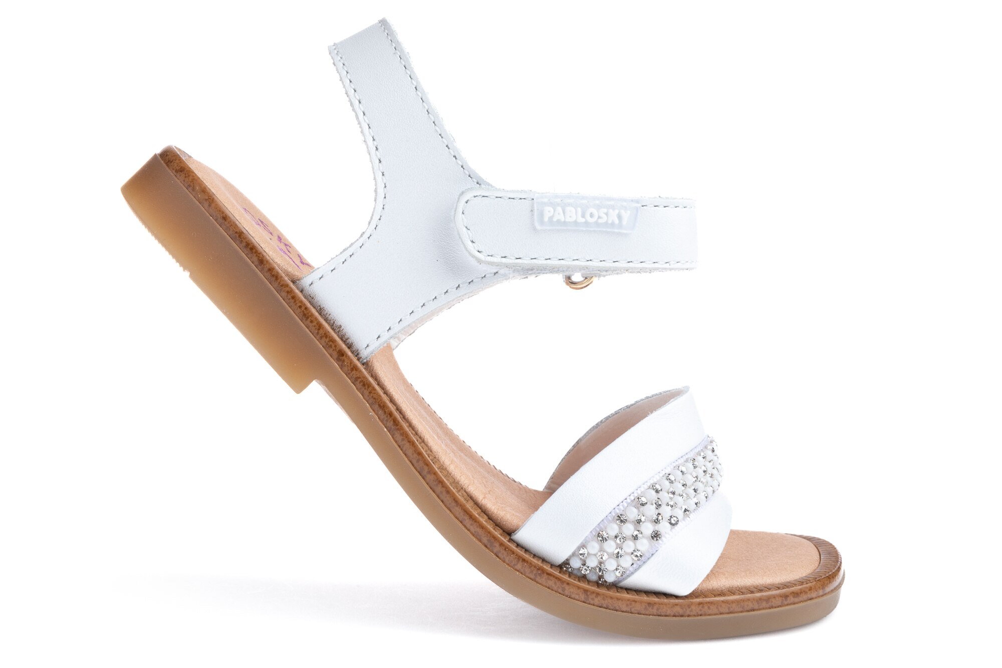 Sandálias Brancas de Pele com Velcro Pablosky Branco-2