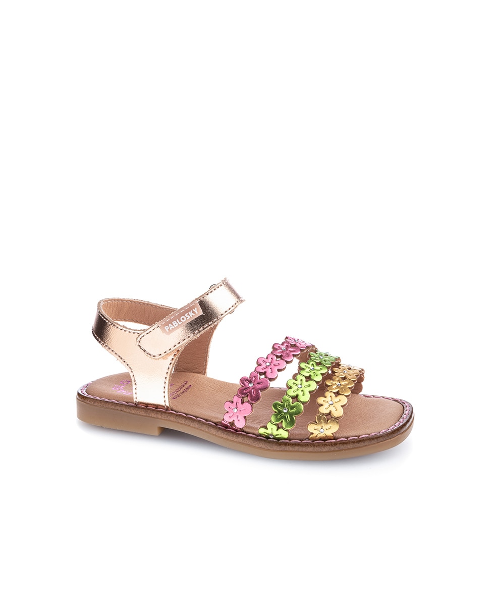 Sandálias Infantil de Pele com Velcro Ouro-1