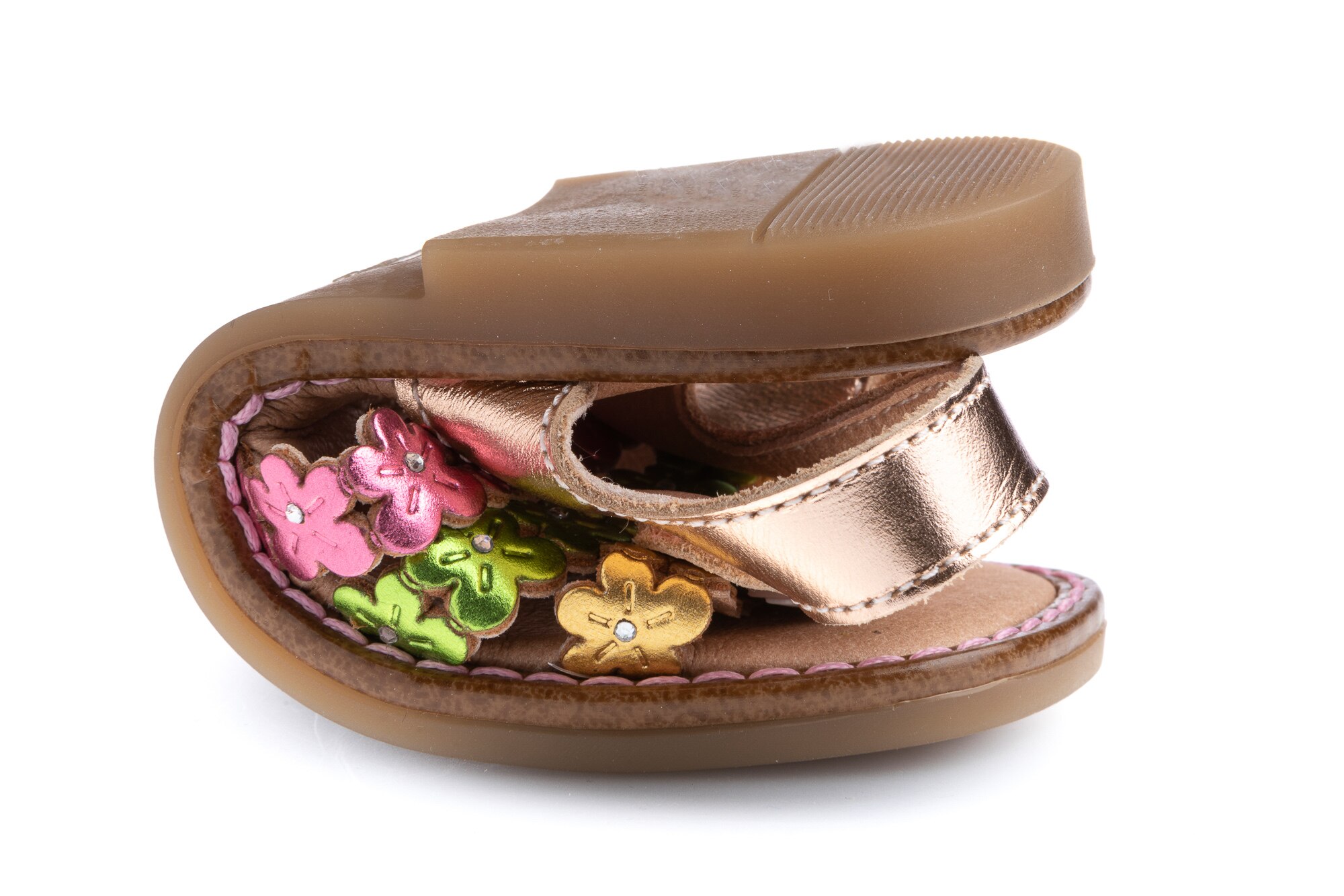 Sandálias Infantil de Pele com Velcro Ouro-3