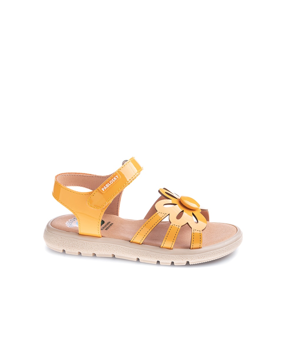 Sandálias Infantil de Pele com Velcro Pablosky Amarelo-1