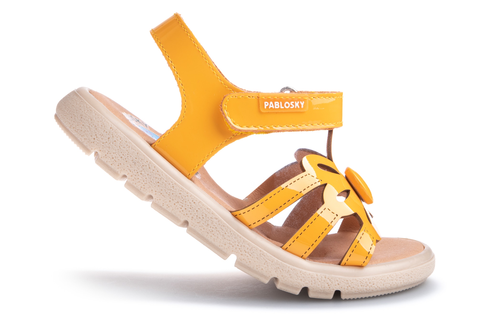 Sandálias Infantil de Pele com Velcro Pablosky Amarelo-2