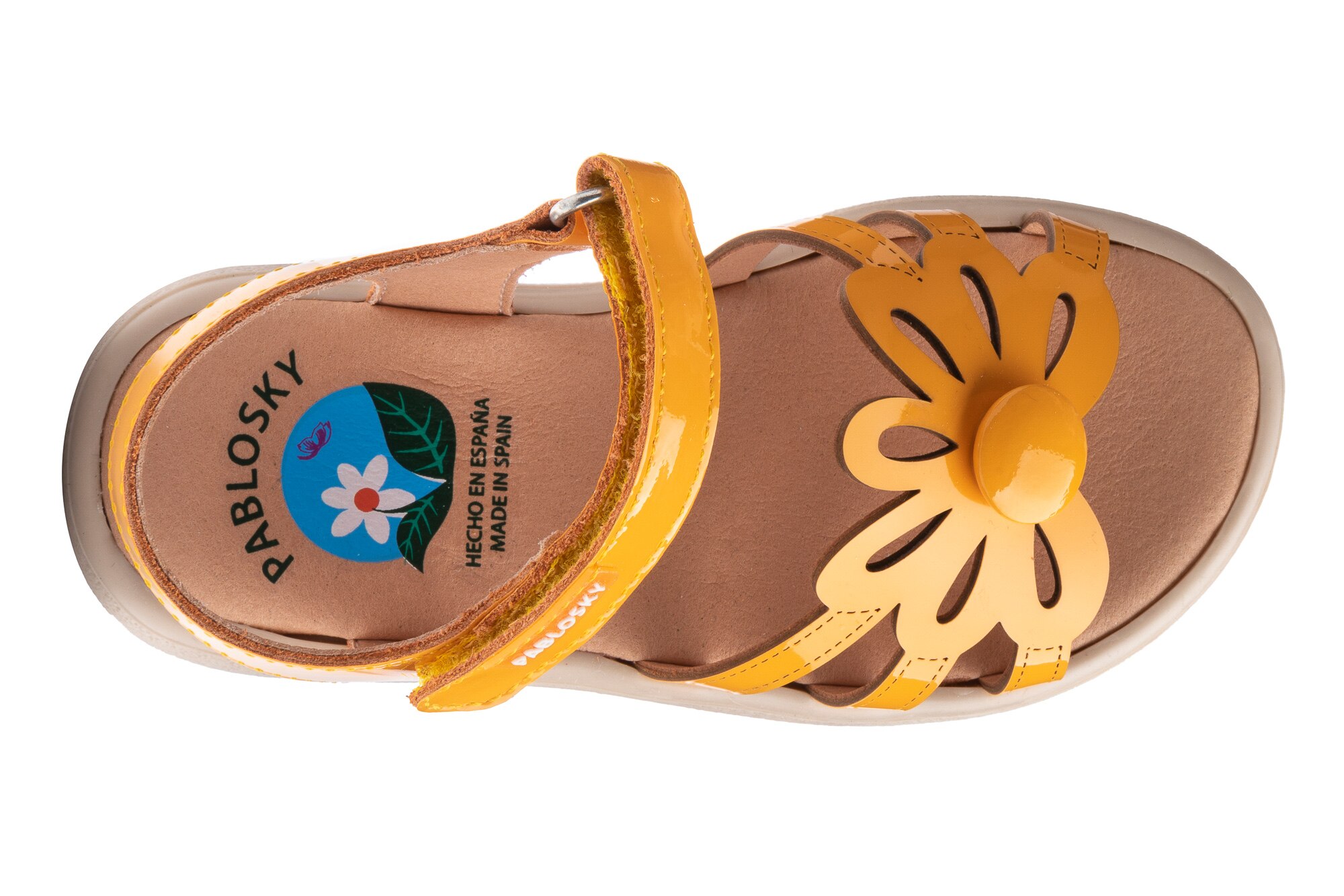 Sandálias Infantil de Pele com Velcro Pablosky Amarelo-4