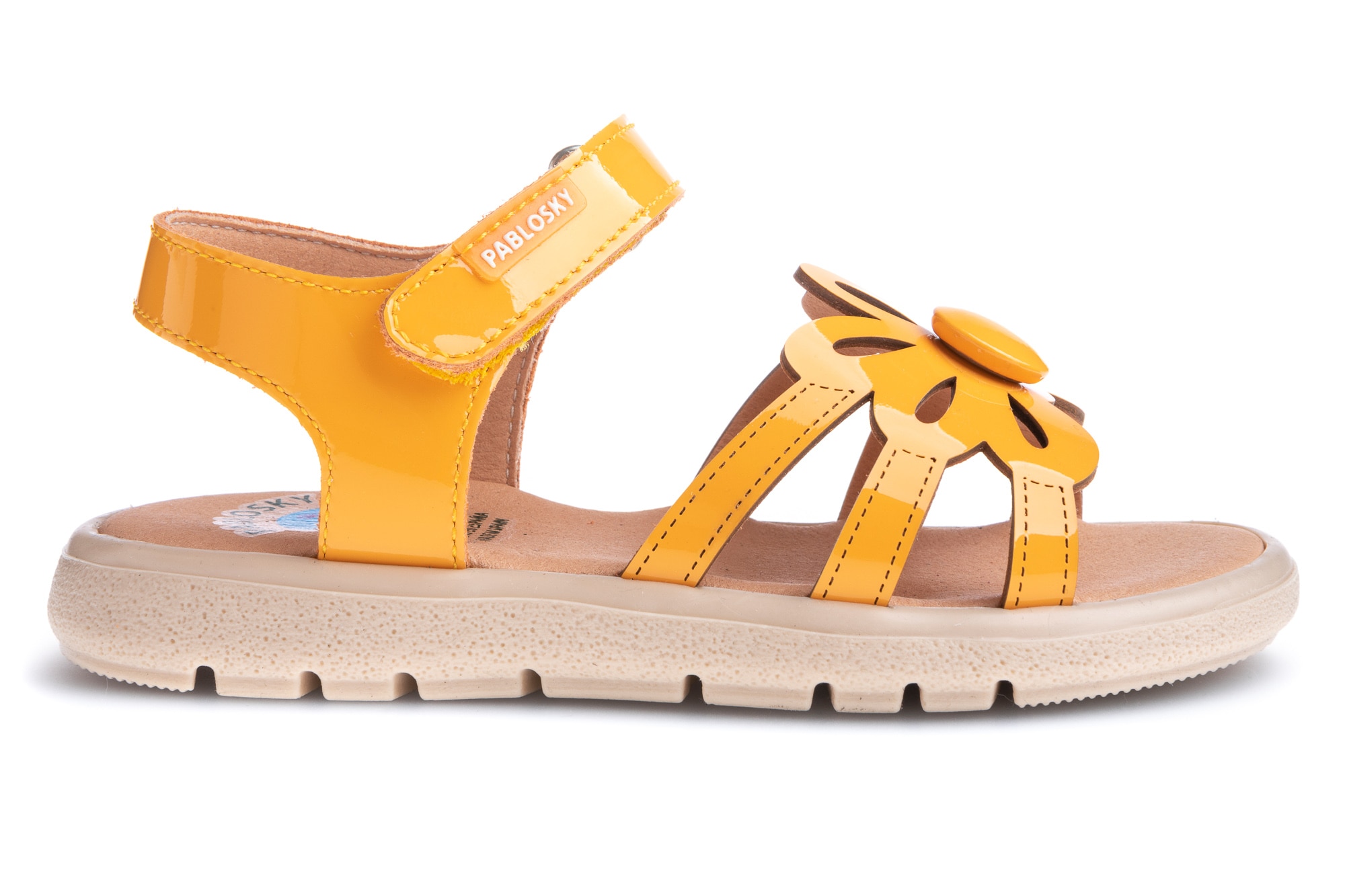 Sandálias Infantil de Pele com Velcro Pablosky Amarelo-6