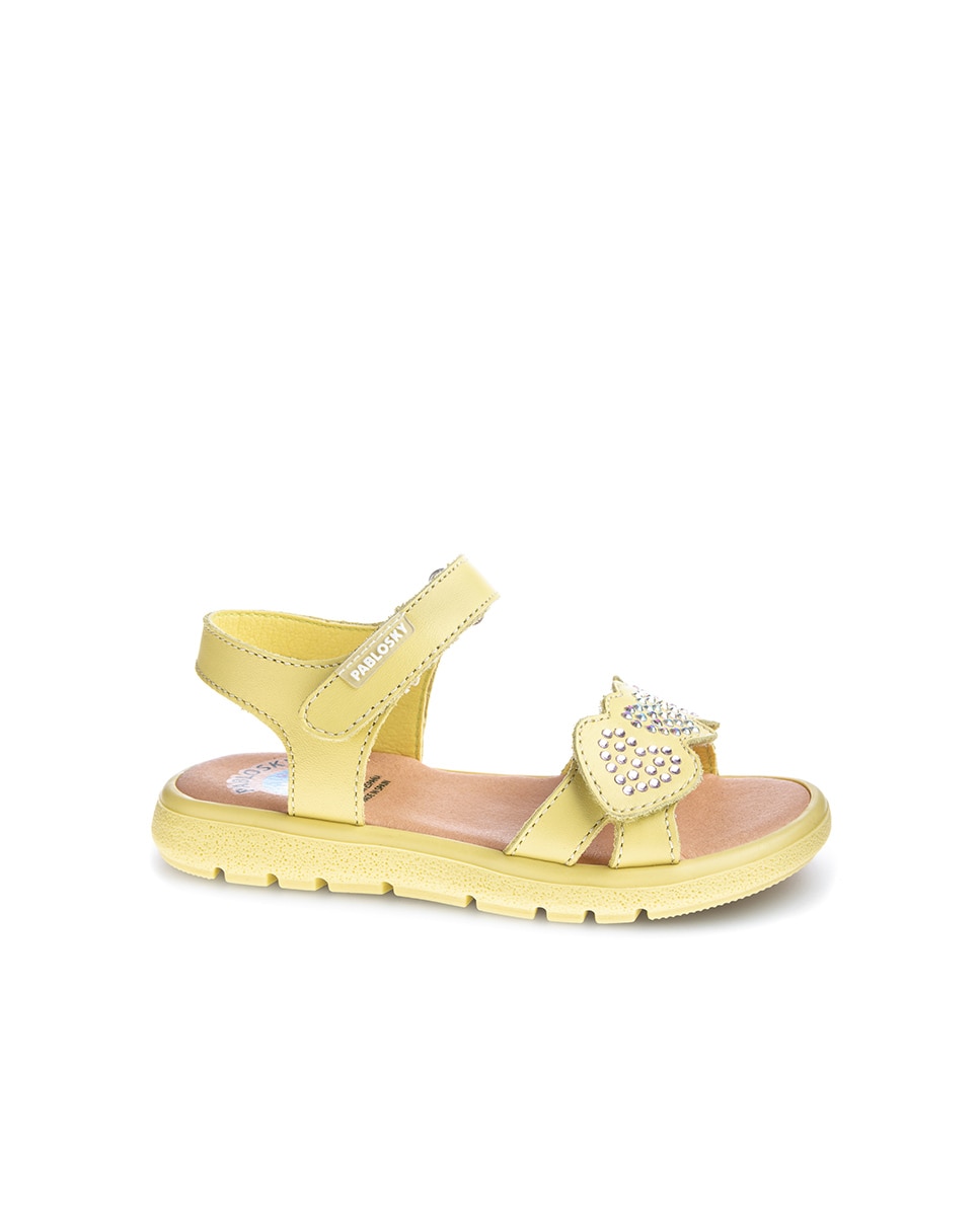 Sandálias Infantil de Pele com Velcro Amarelo-1