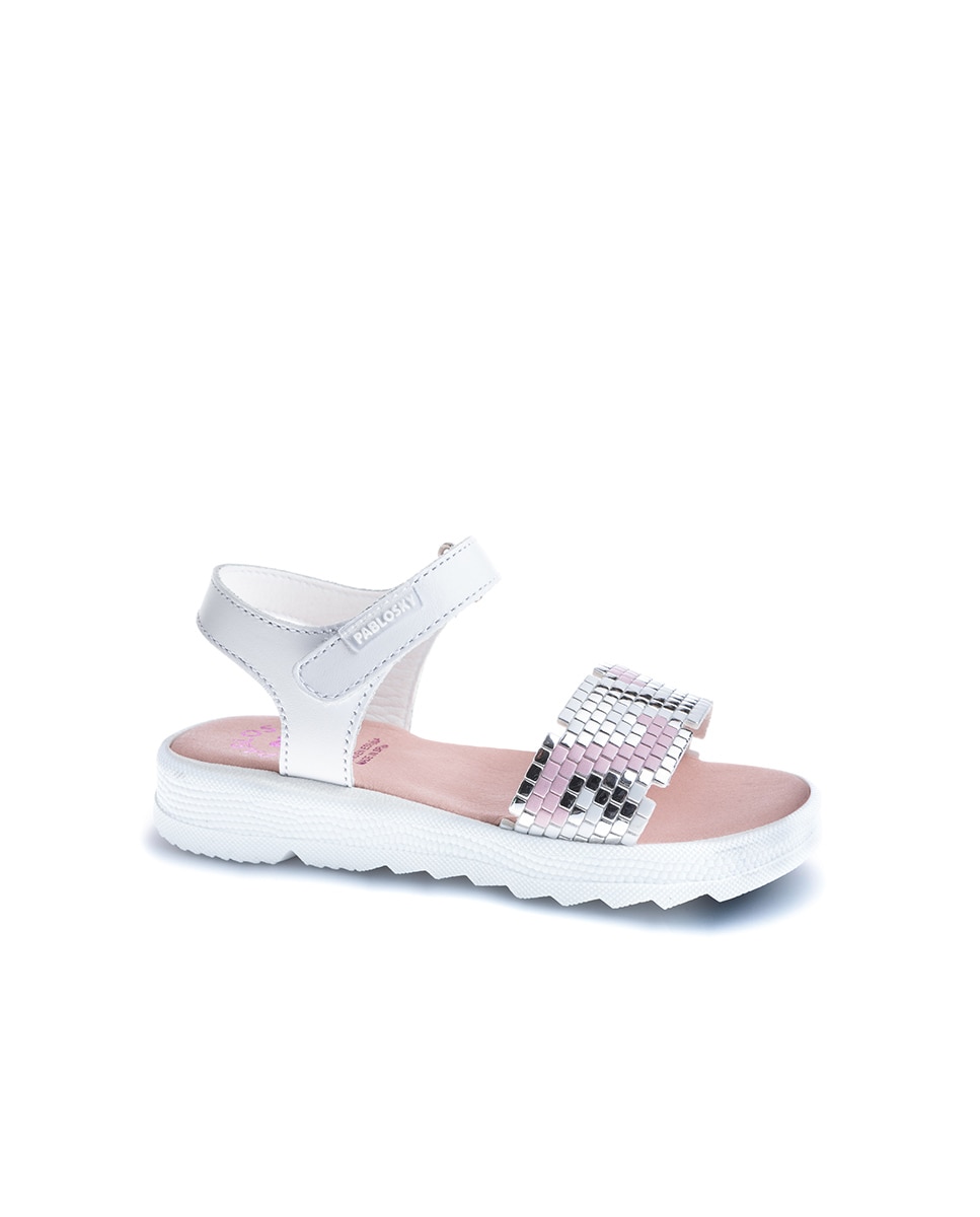 Sandálias Infantil de Pele com Velcro Branco-1