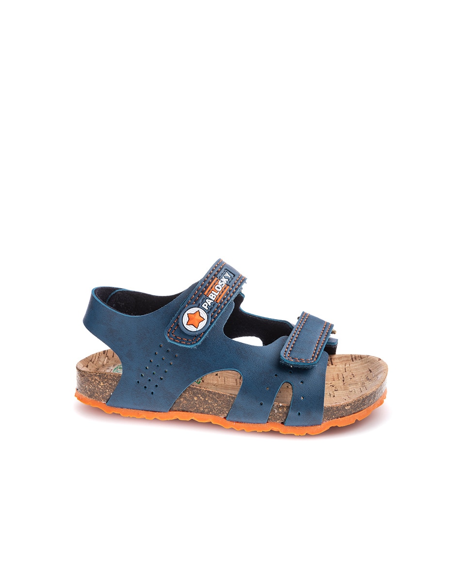 Sandálias em Azul de Materiais Reciclados com Velcro Pablosky Azul-marinho / Laranja-1