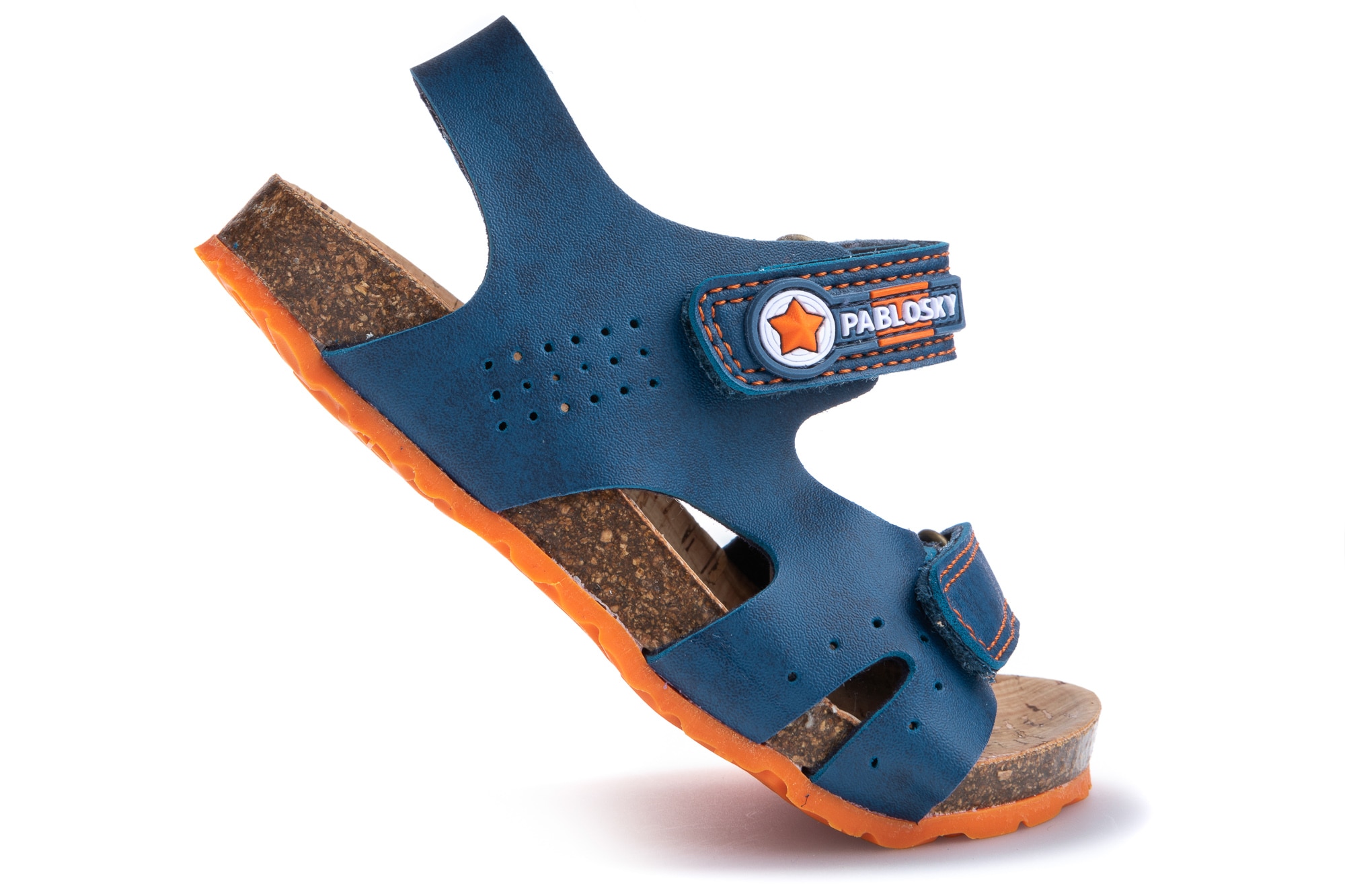 Sandálias em Azul de Materiais Reciclados com Velcro Pablosky Azul-marinho / Laranja-2