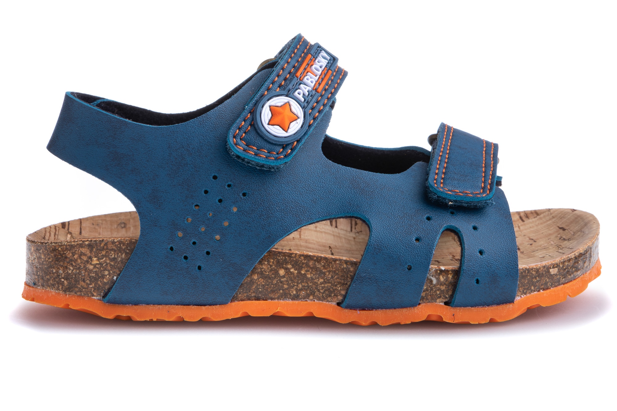 Sandálias em Azul de Materiais Reciclados com Velcro Pablosky Azul-marinho / Laranja-6