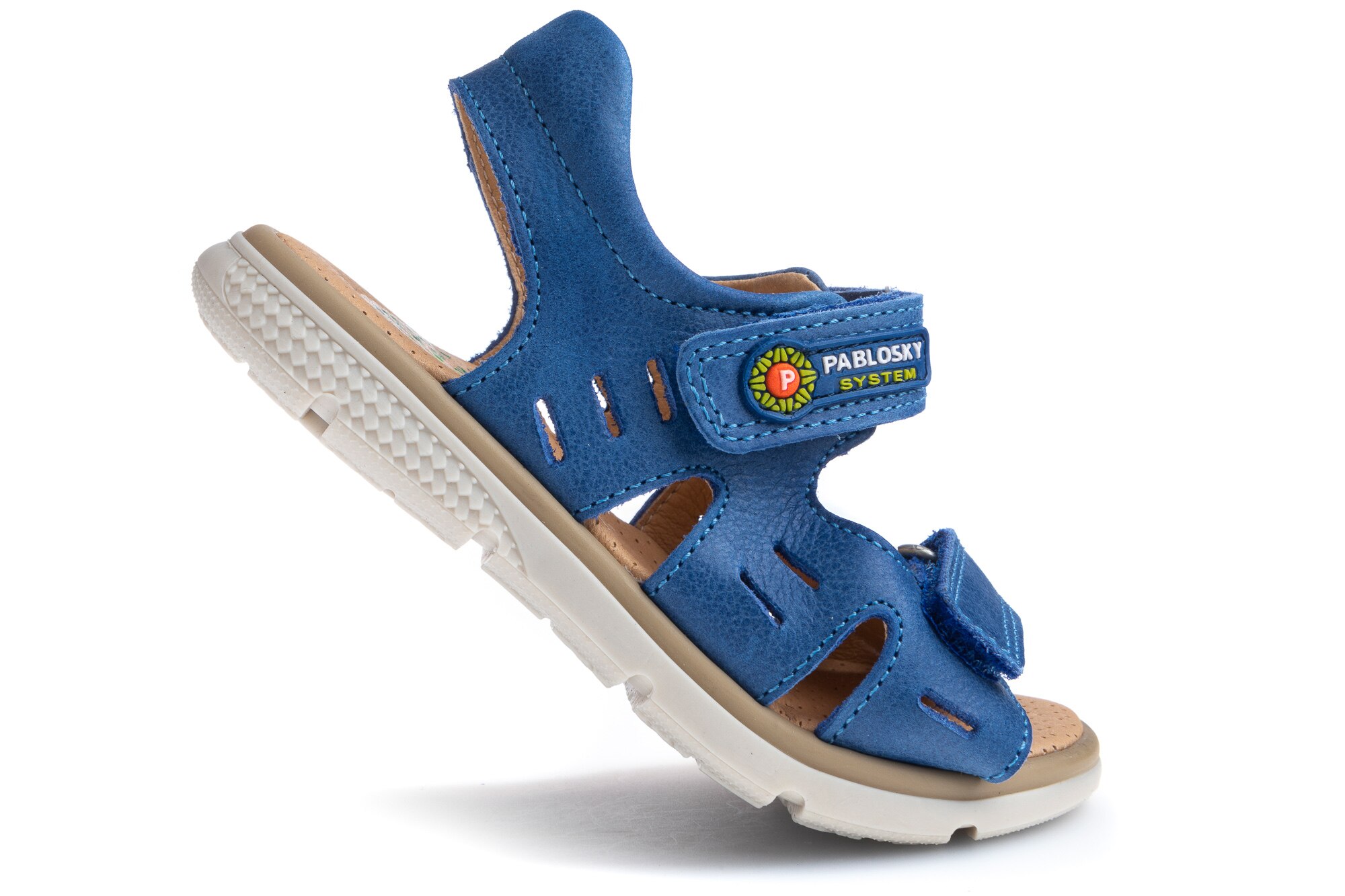 Sandálias Infantil de Pele com Velcro Azul-2