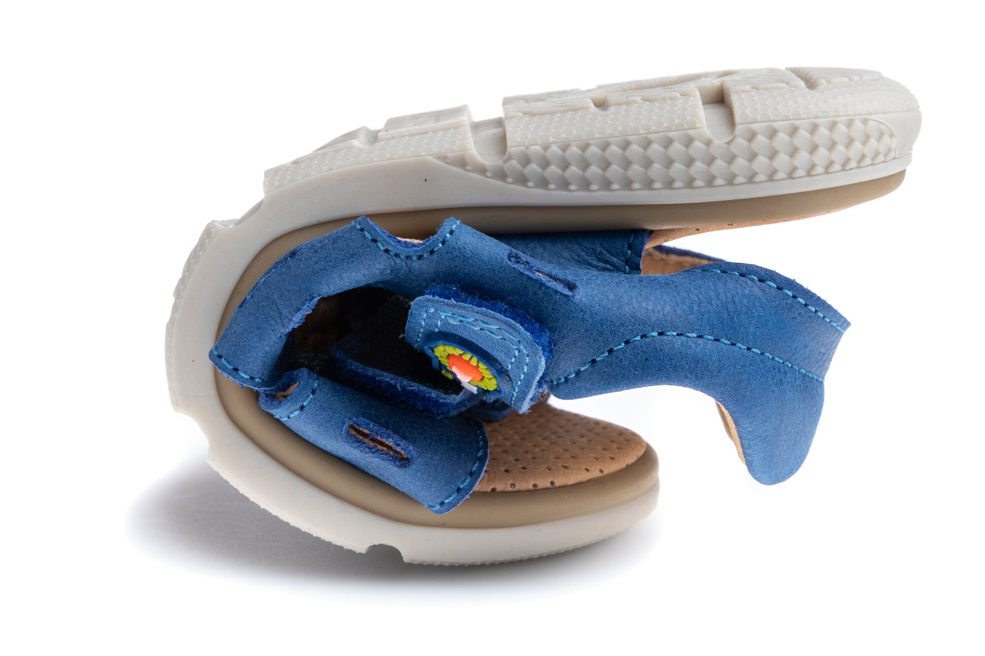 Sandálias Infantil de Pele com Velcro Azul-3