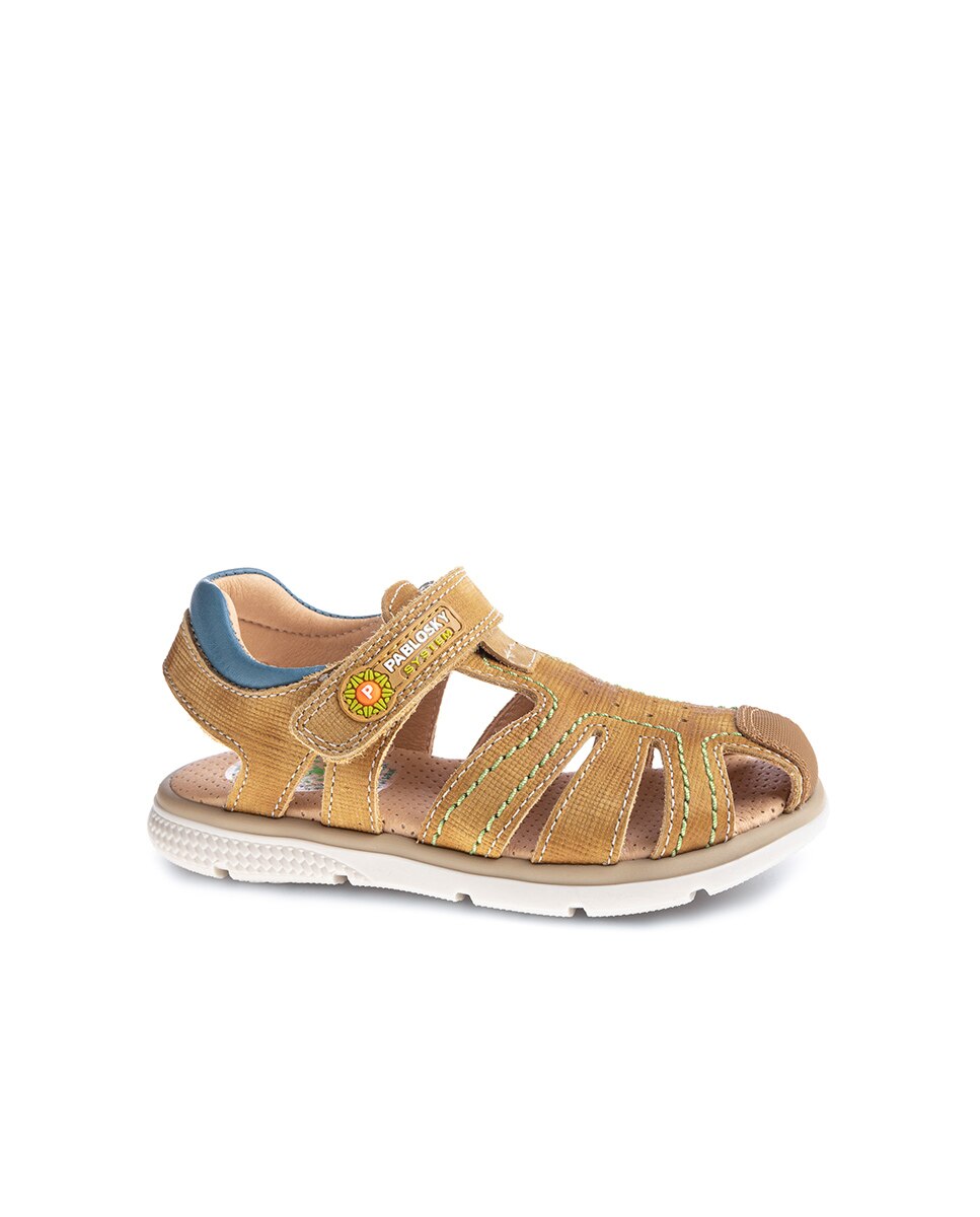 Sandálias Infantil de Pele com Velcro Pablosky Amarelo-1