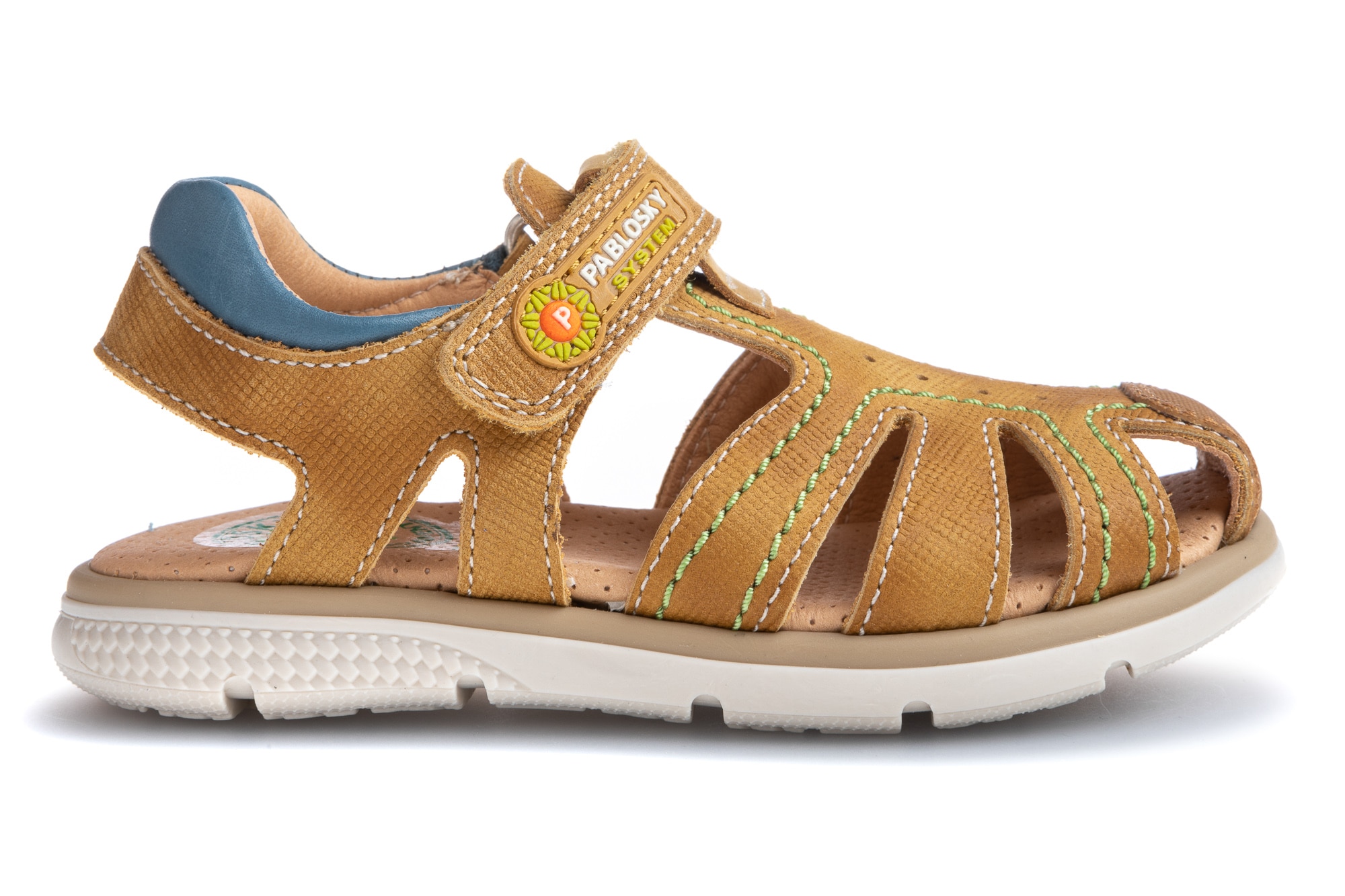 Sandálias Infantil de Pele com Velcro Pablosky Amarelo-6