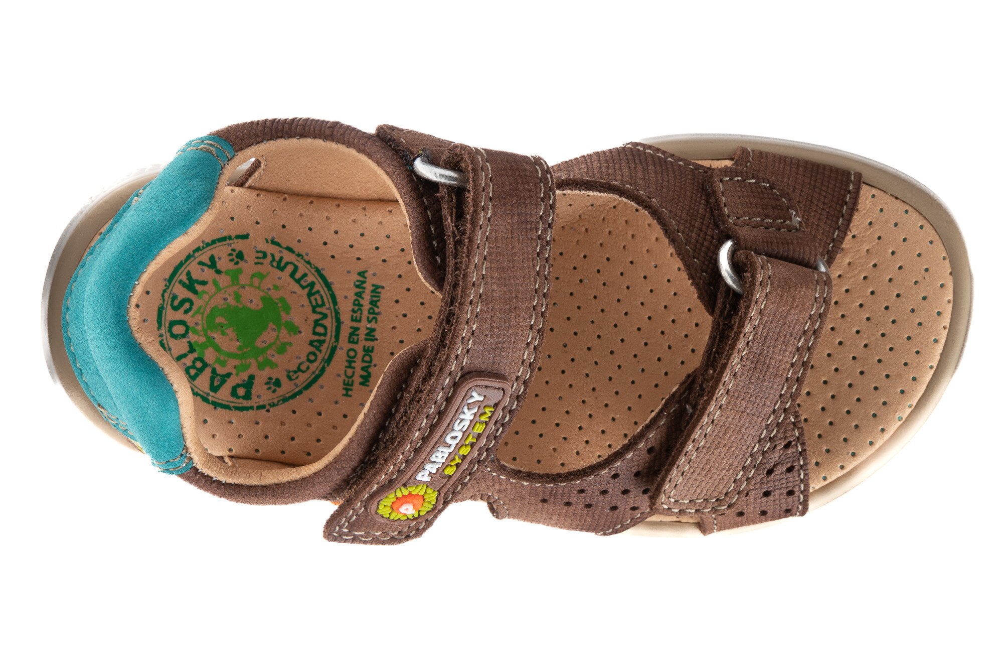 Sandálias Infantil de Pele com Velcro Pablosky Castanho-5