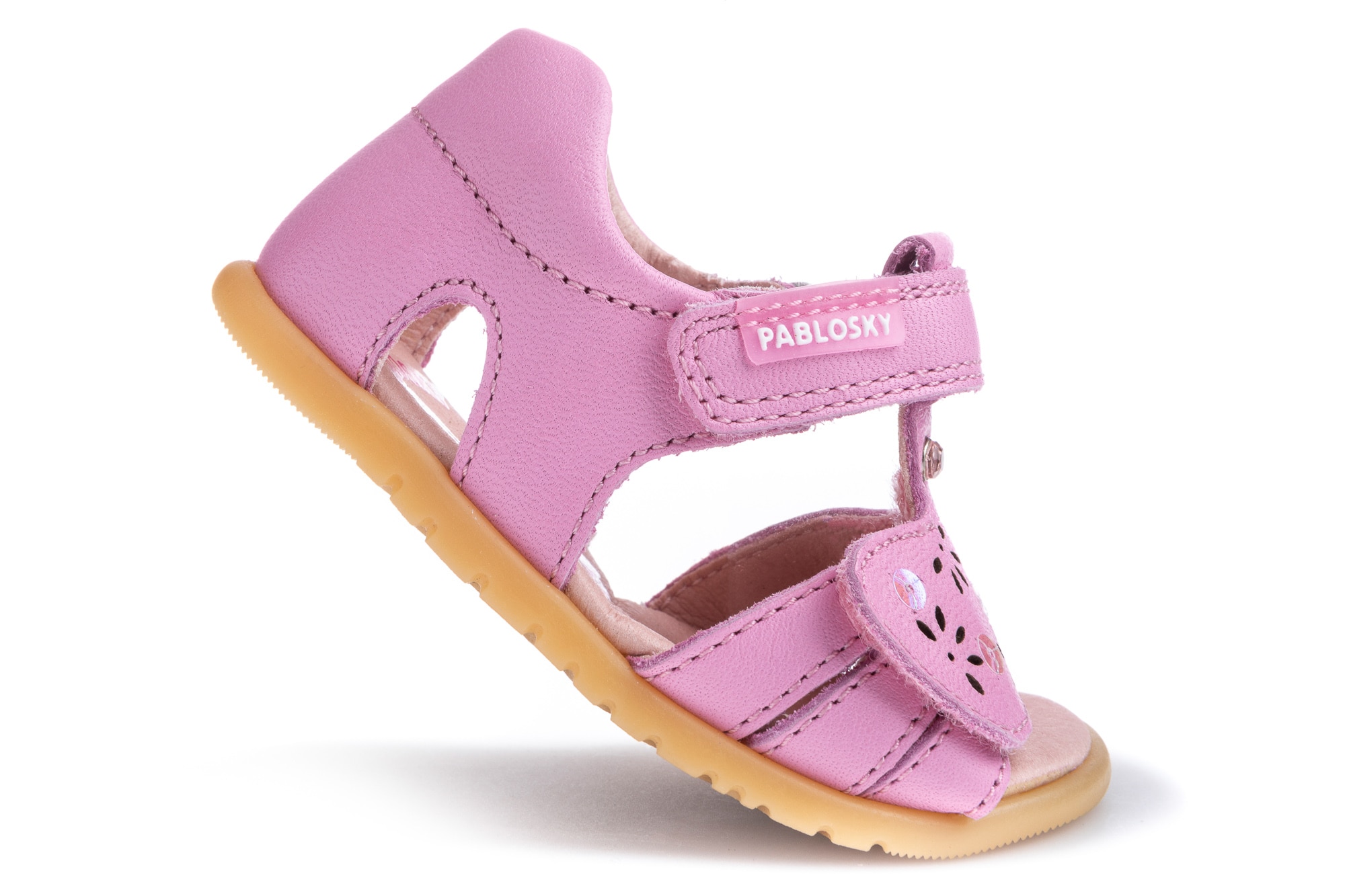 Sandálias para Bebé de Pele com Velcro Rosa-2